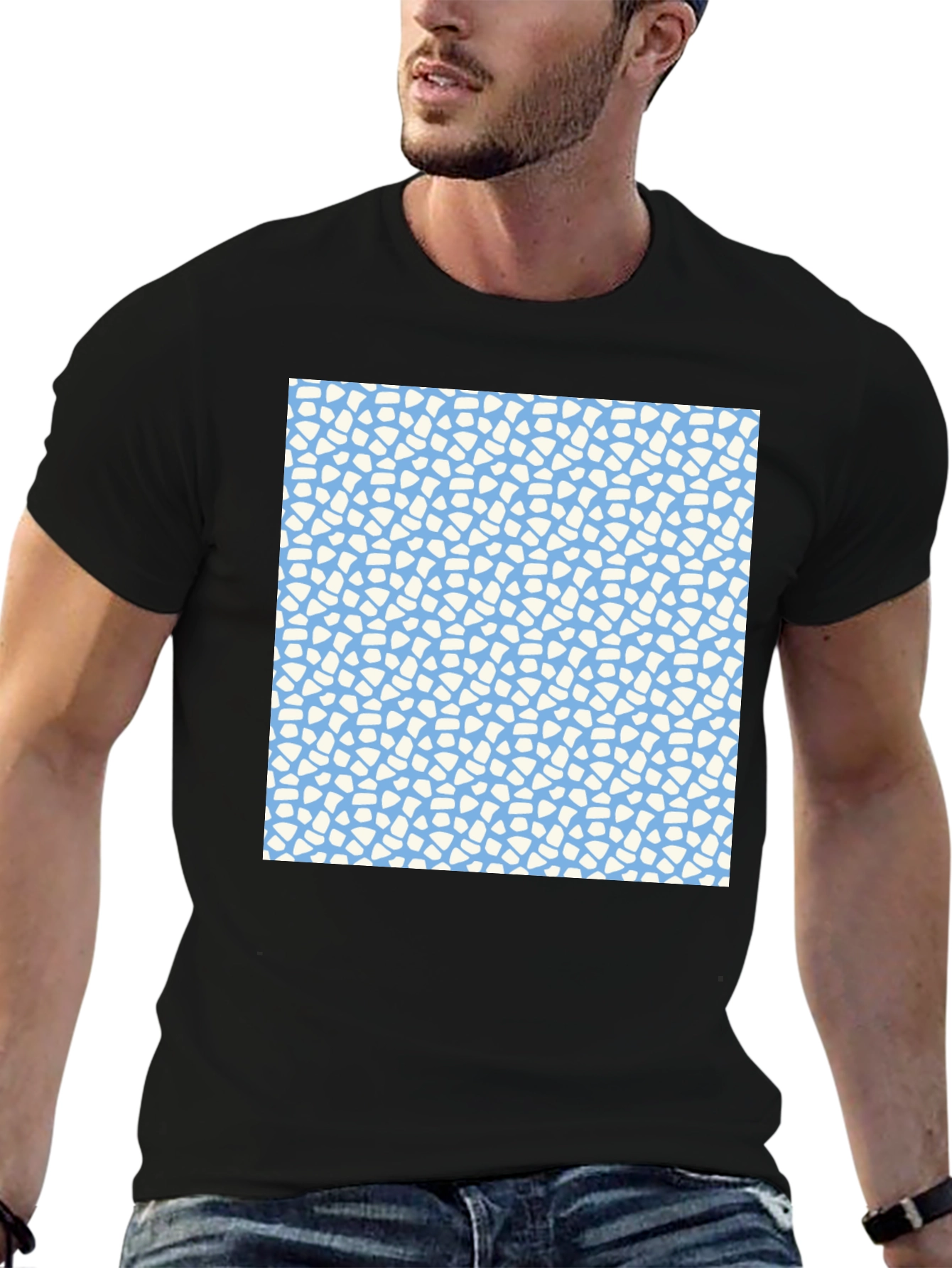 Abstract Pattern Tee - Light Blue and White