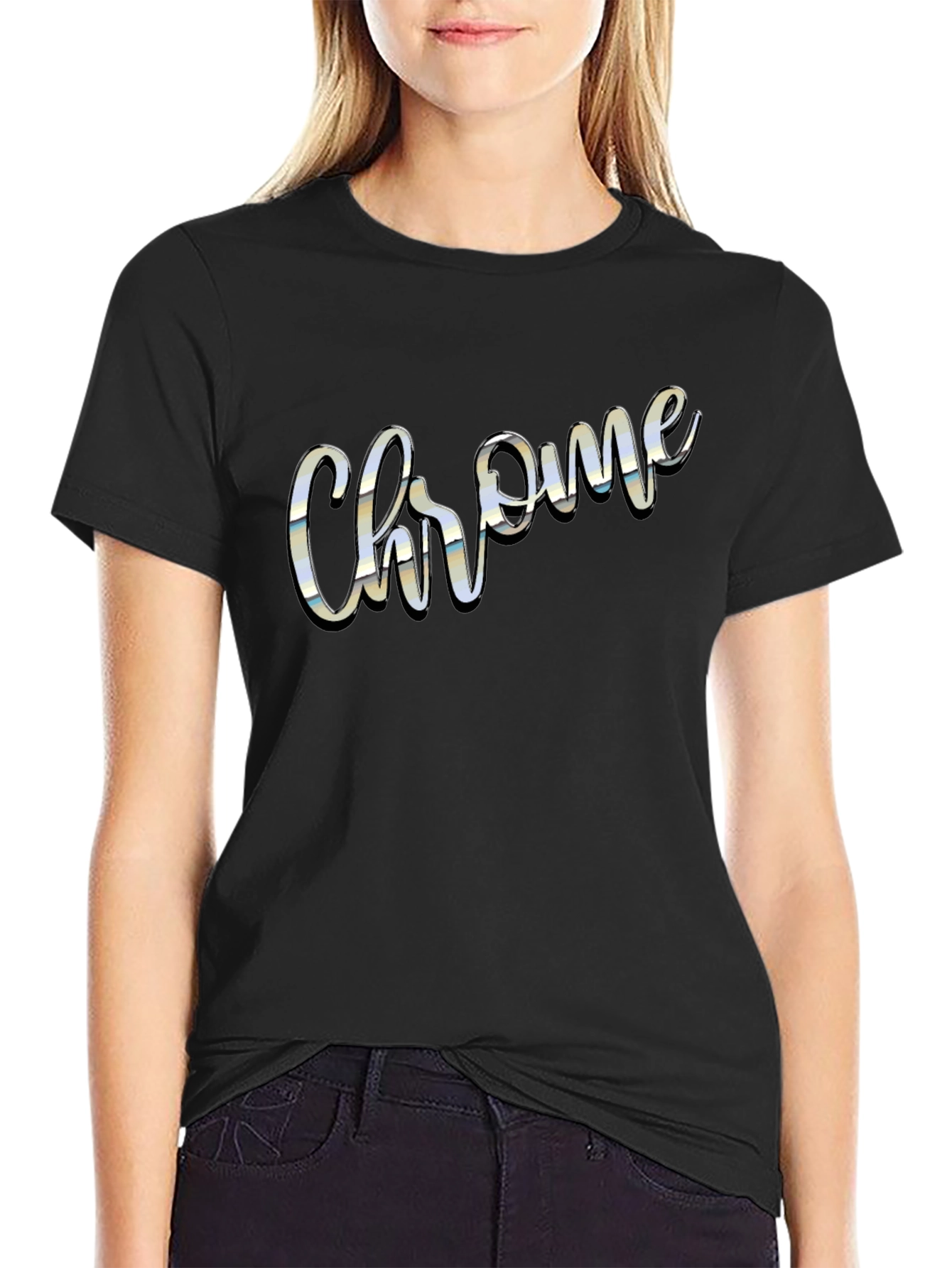 Chrome Script Word Graphic Black T-Shirt