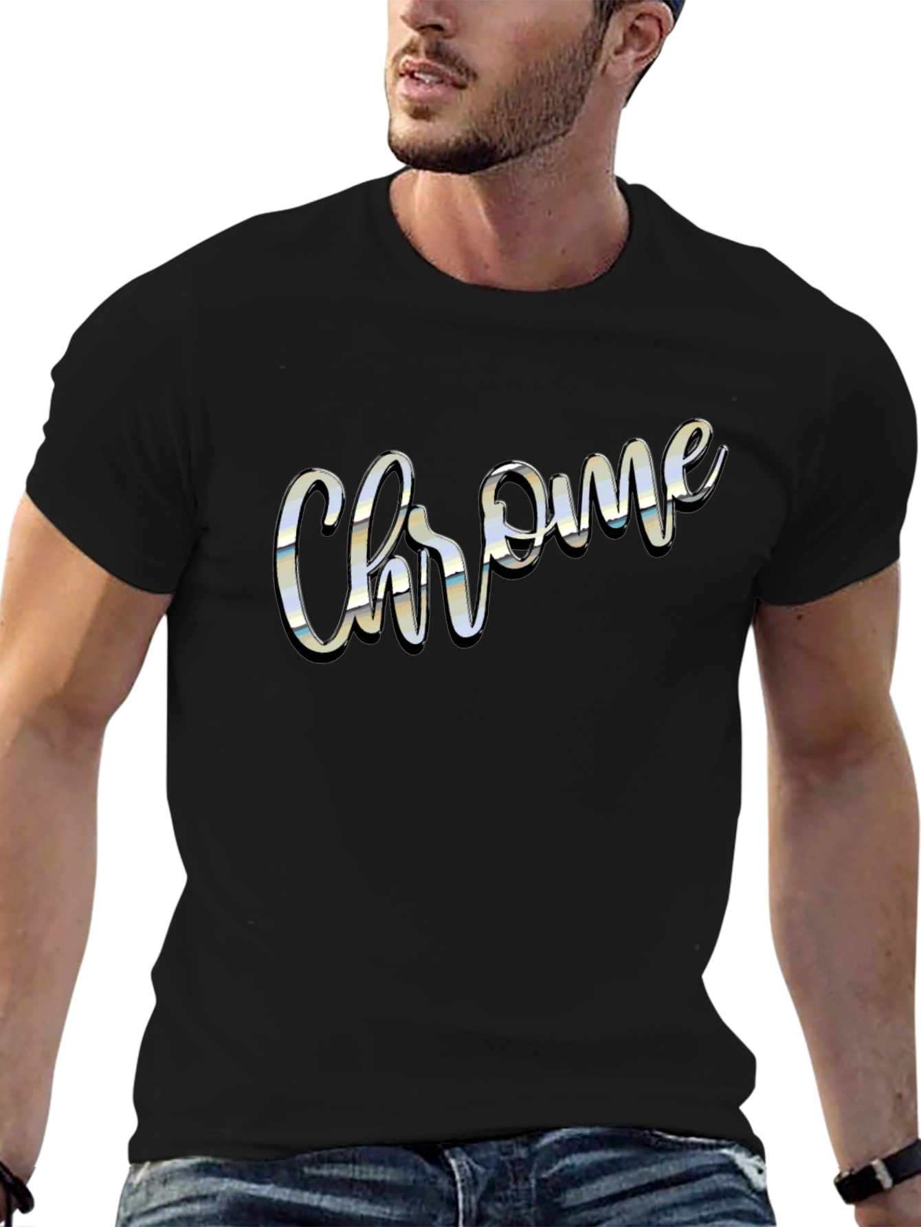 Chrome Script Word Graphic Black T-Shirt