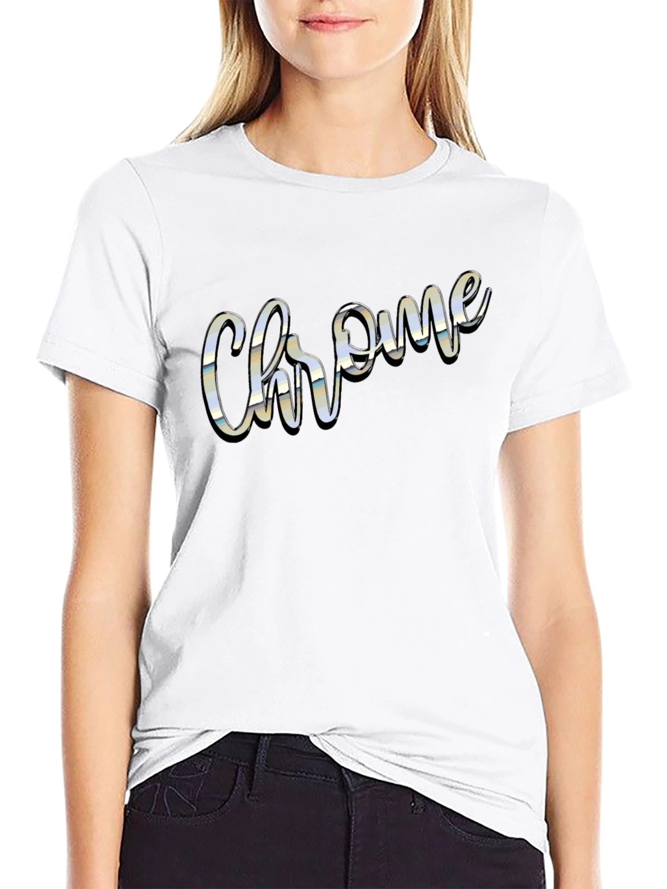 Chrome Script Word Graphic Black T-Shirt
