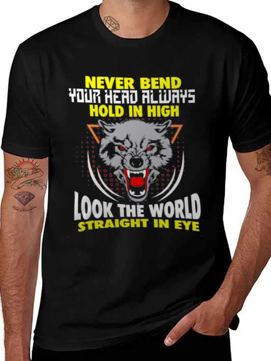 Wolf Graphic Black T-Shirt: Never Bend Hold High