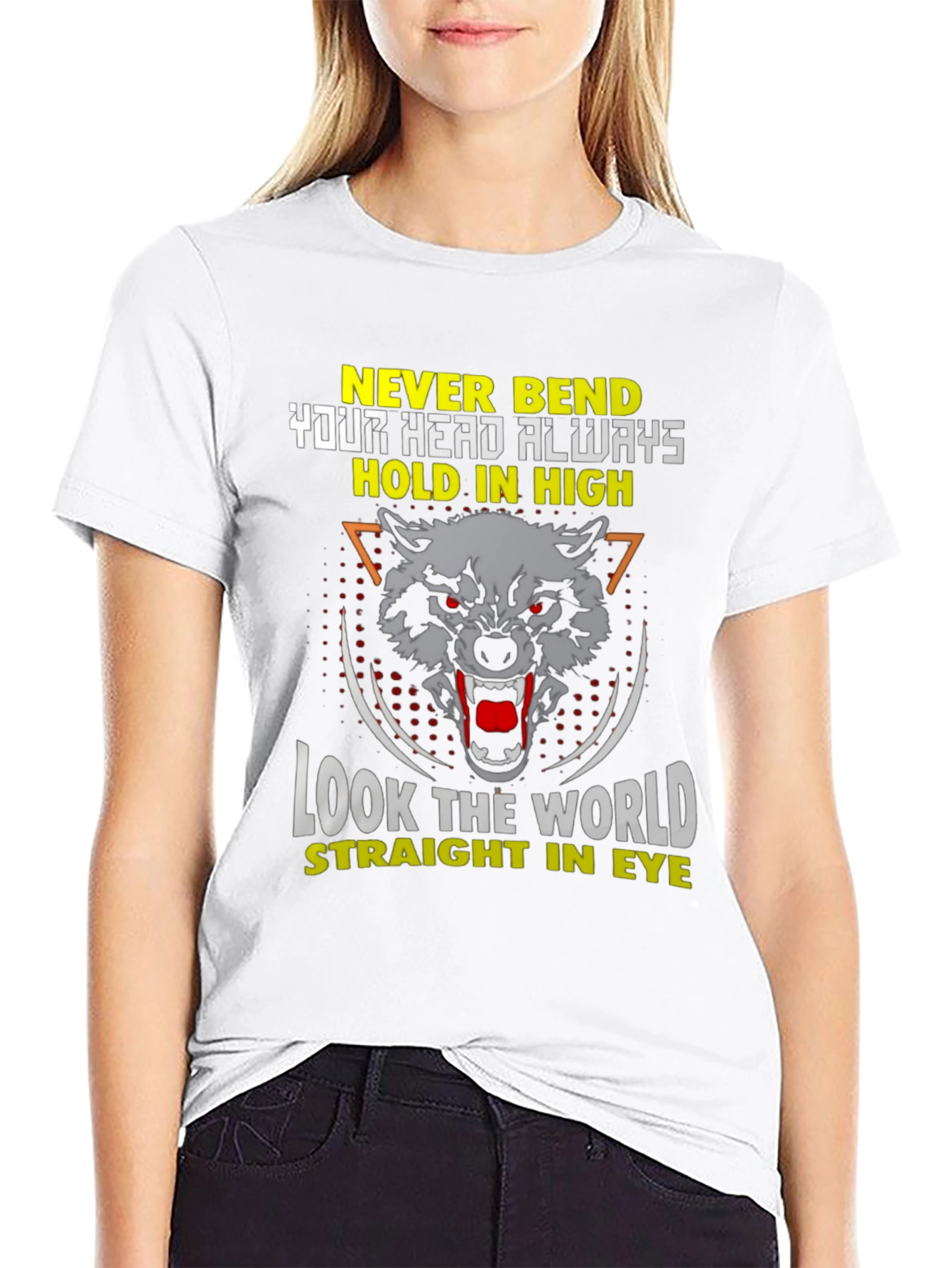 Wolf Graphic Black T-Shirt: Never Bend Hold High