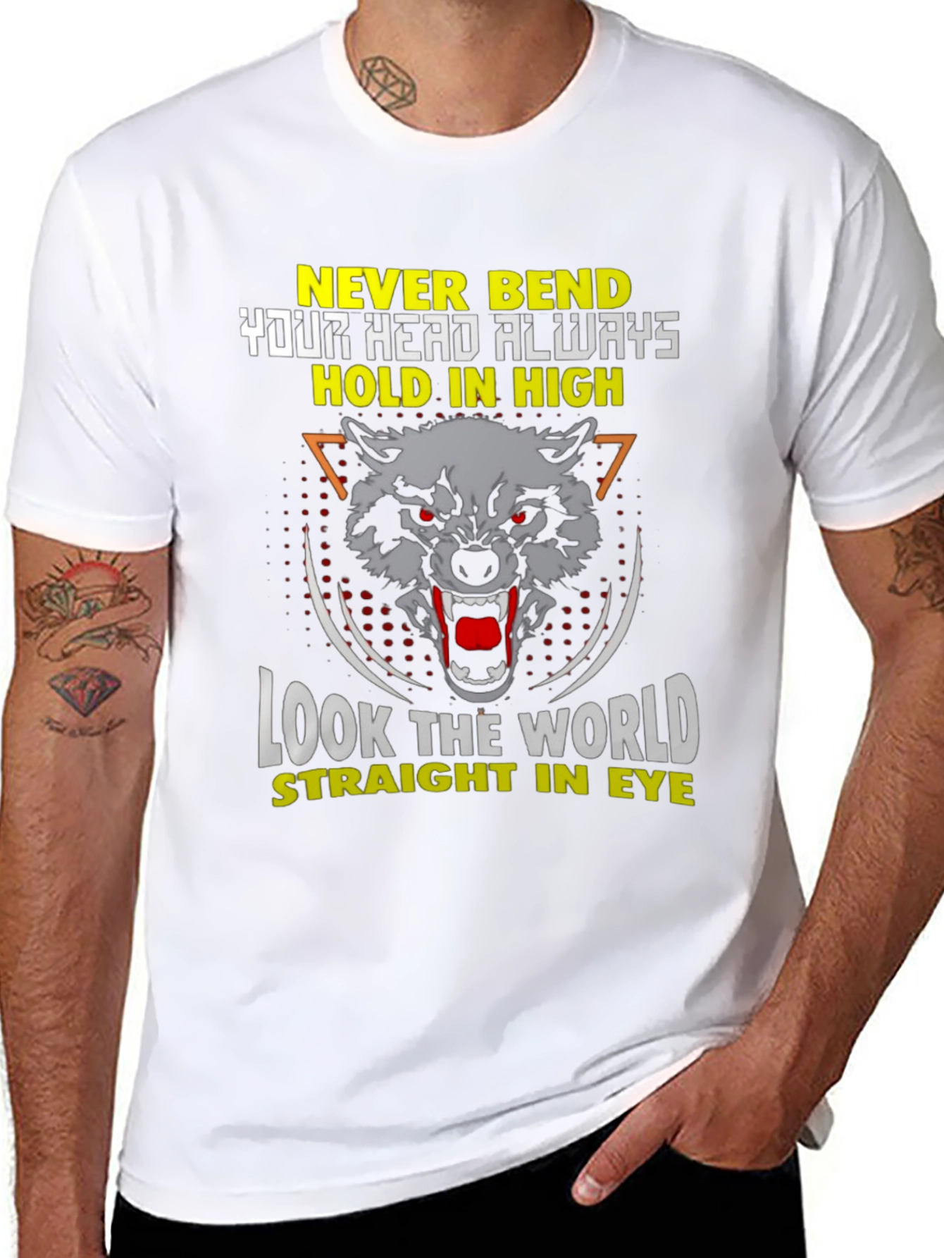 Wolf Graphic Black T-Shirt: Never Bend Hold High
