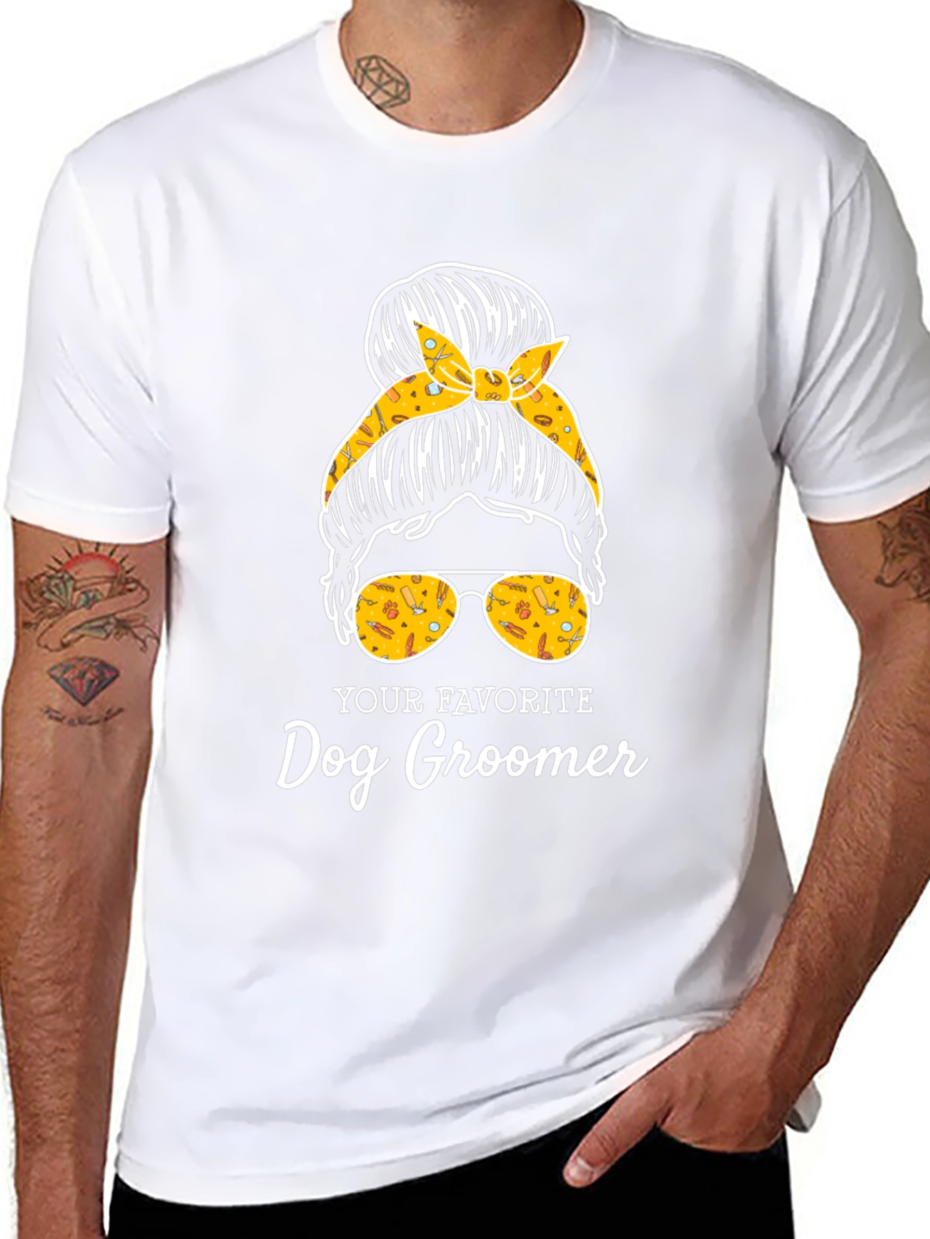 Dog Groomer Messy Bun T-Shirt