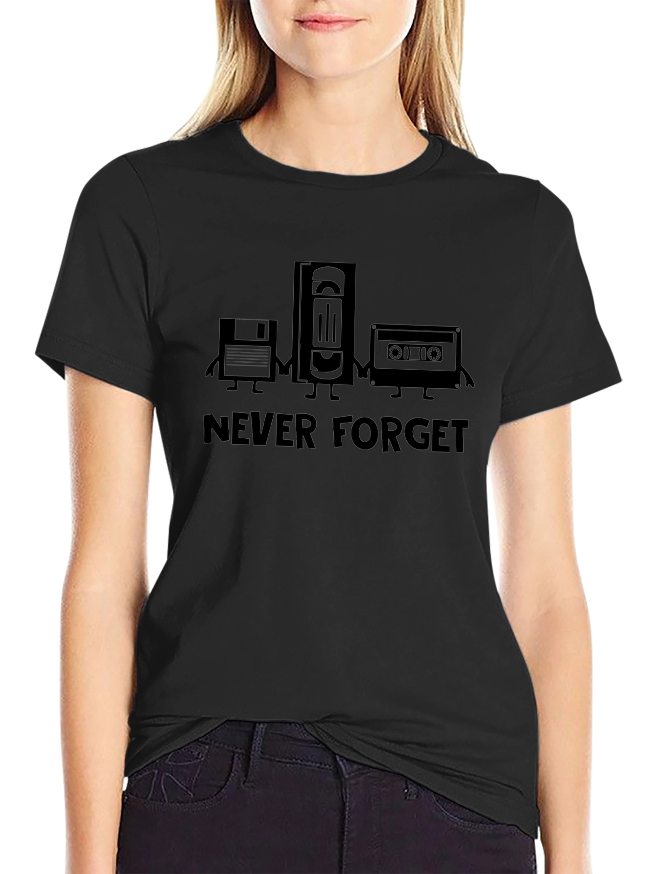 Retro Never Forget Black Graphic T-Shirt
