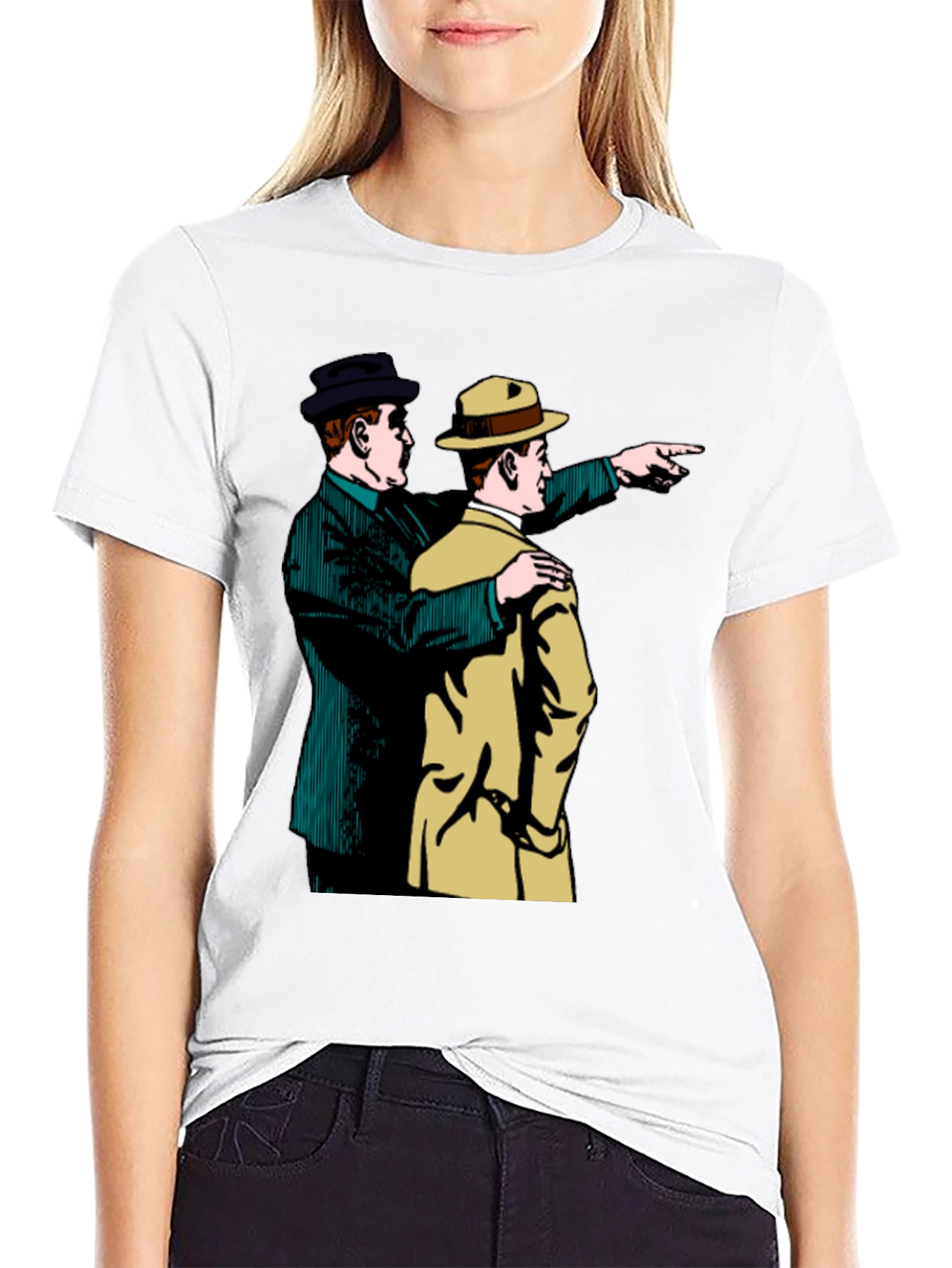 Retro Detective Graphic Tee - Pointing Duo