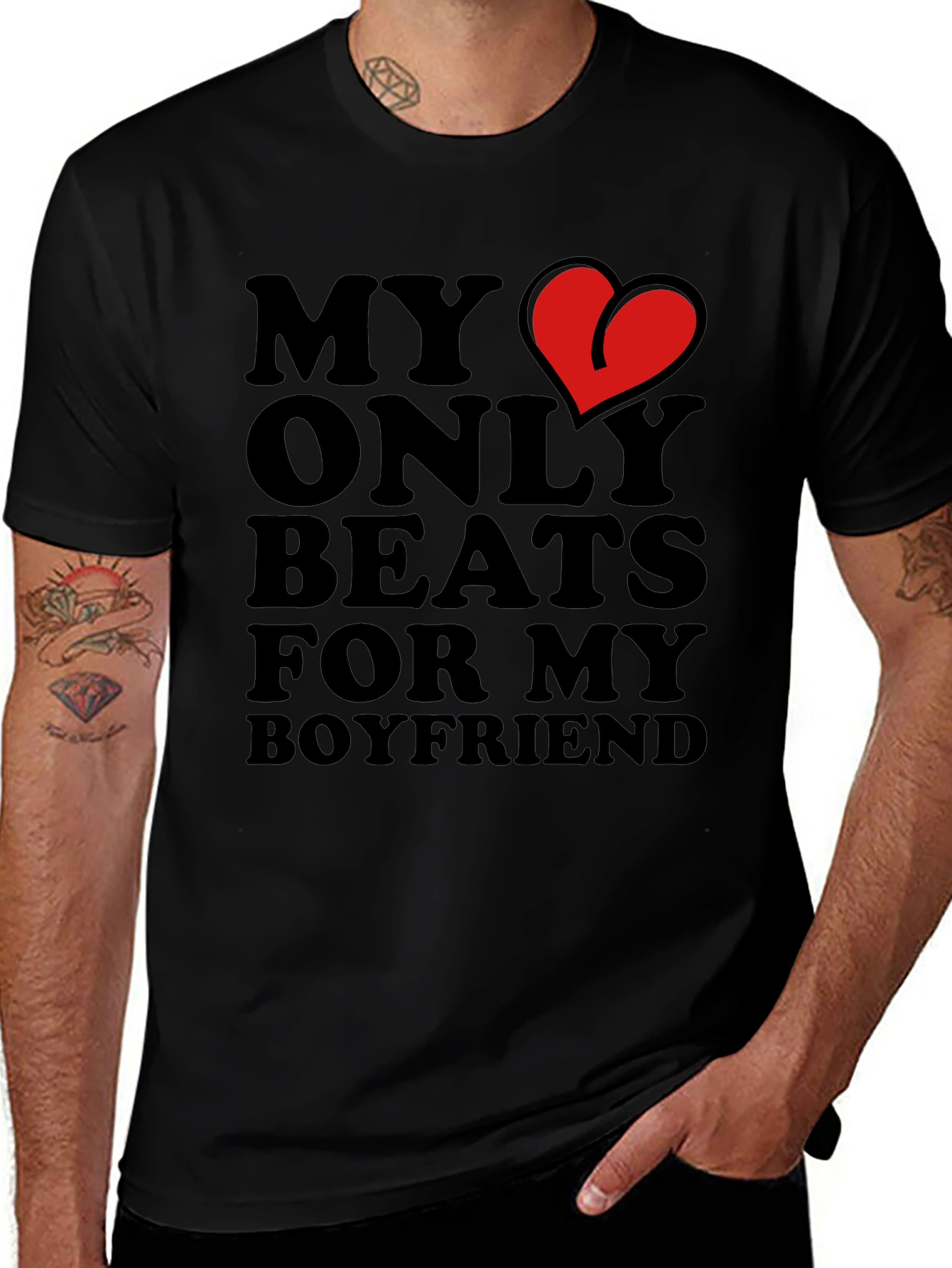 My Heart Beats for My Boyfriend Black T-Shirt