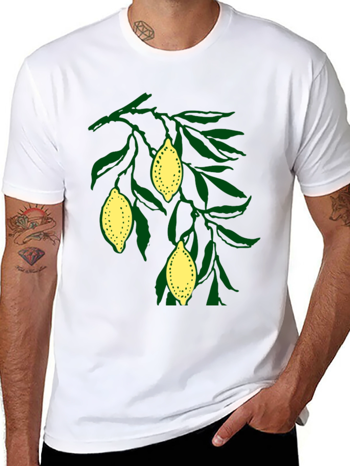 Lemon Branch Graphic Tee - Casual Black T-Shirt