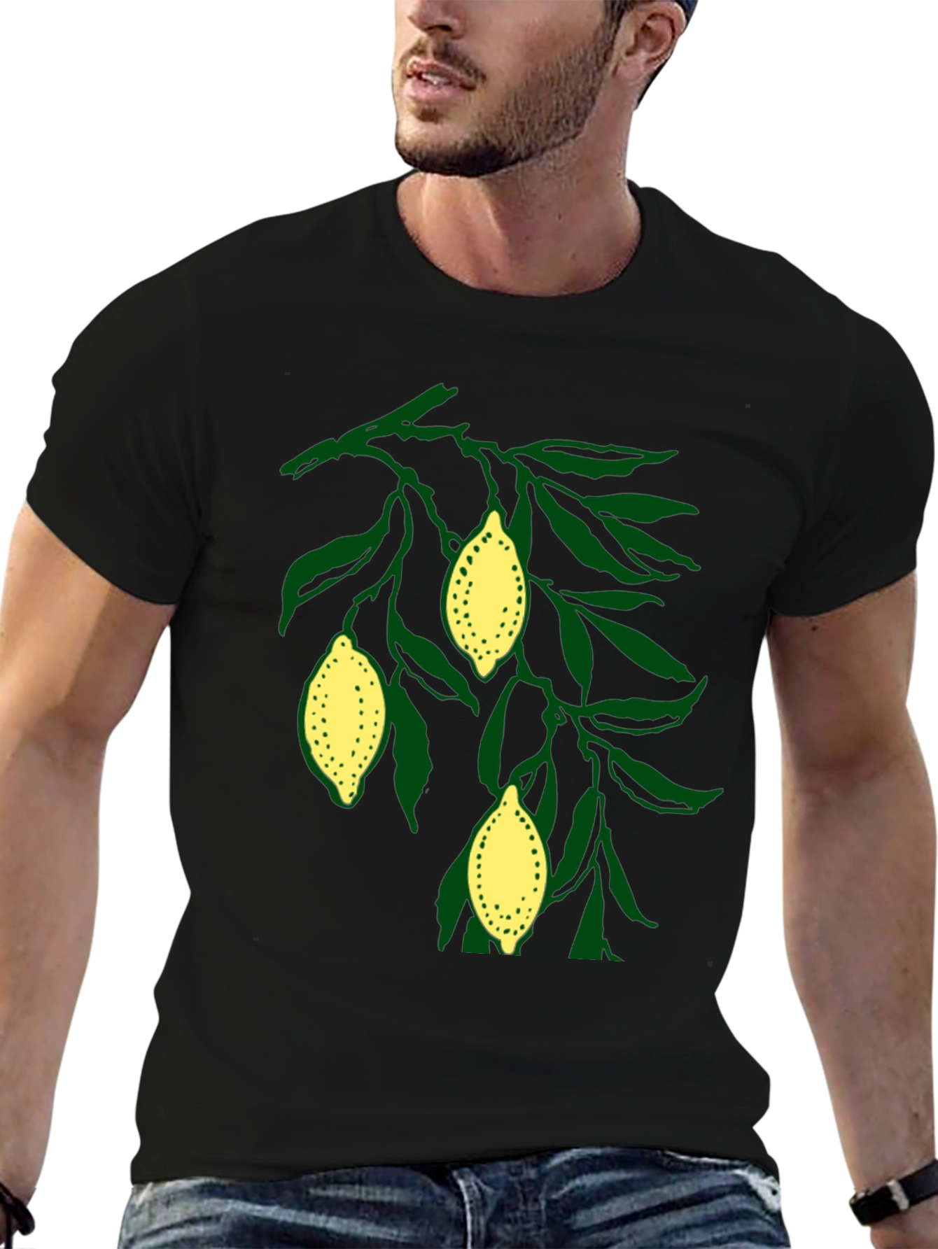 Lemon Branch Graphic Tee - Casual Black T-Shirt