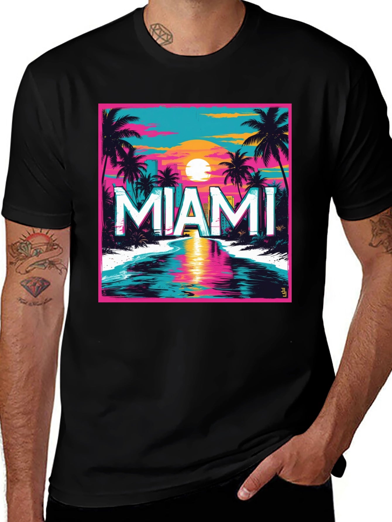 Miami Sunset Graphic Tee - Retro Style