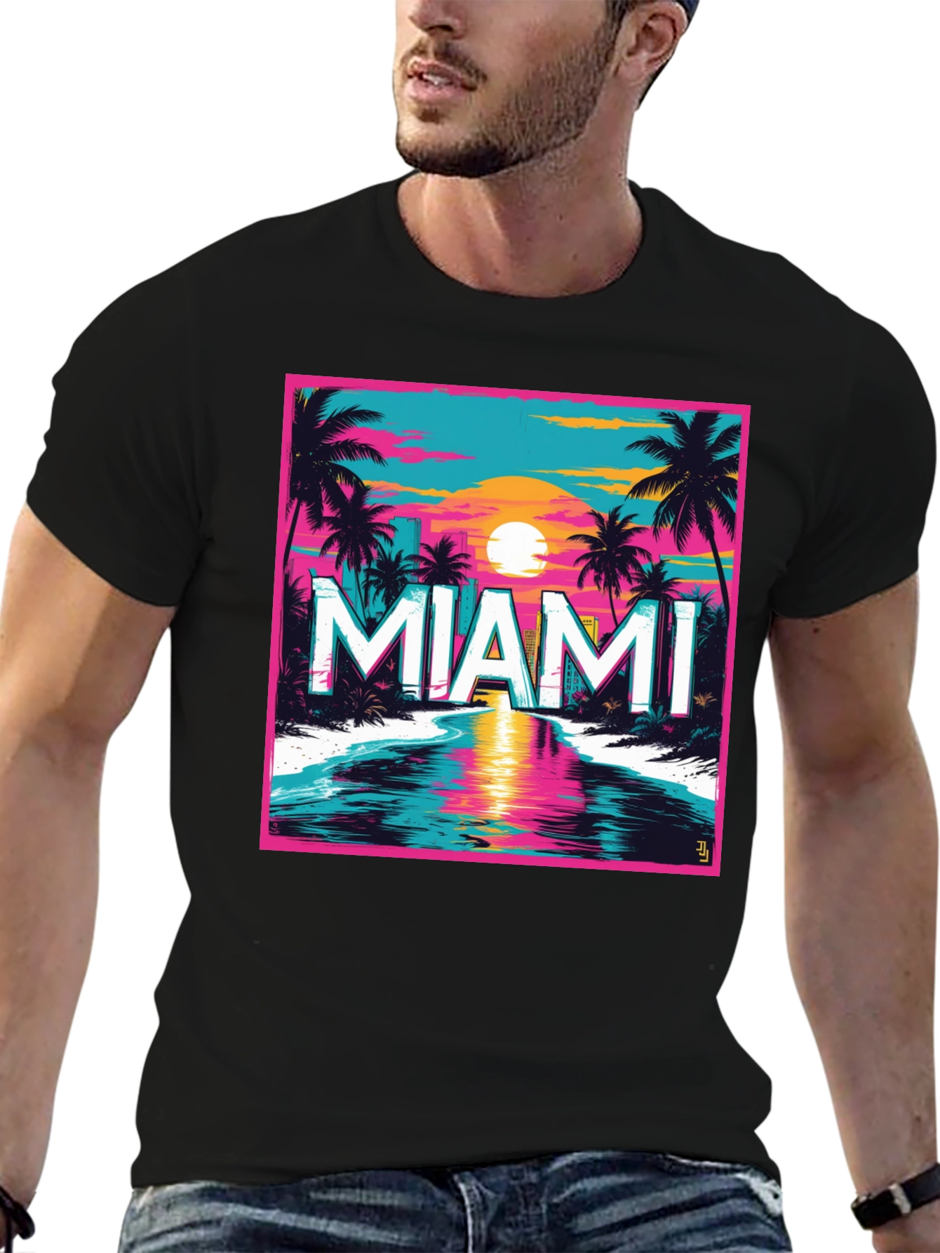 Miami Sunset Graphic Tee - Retro Style