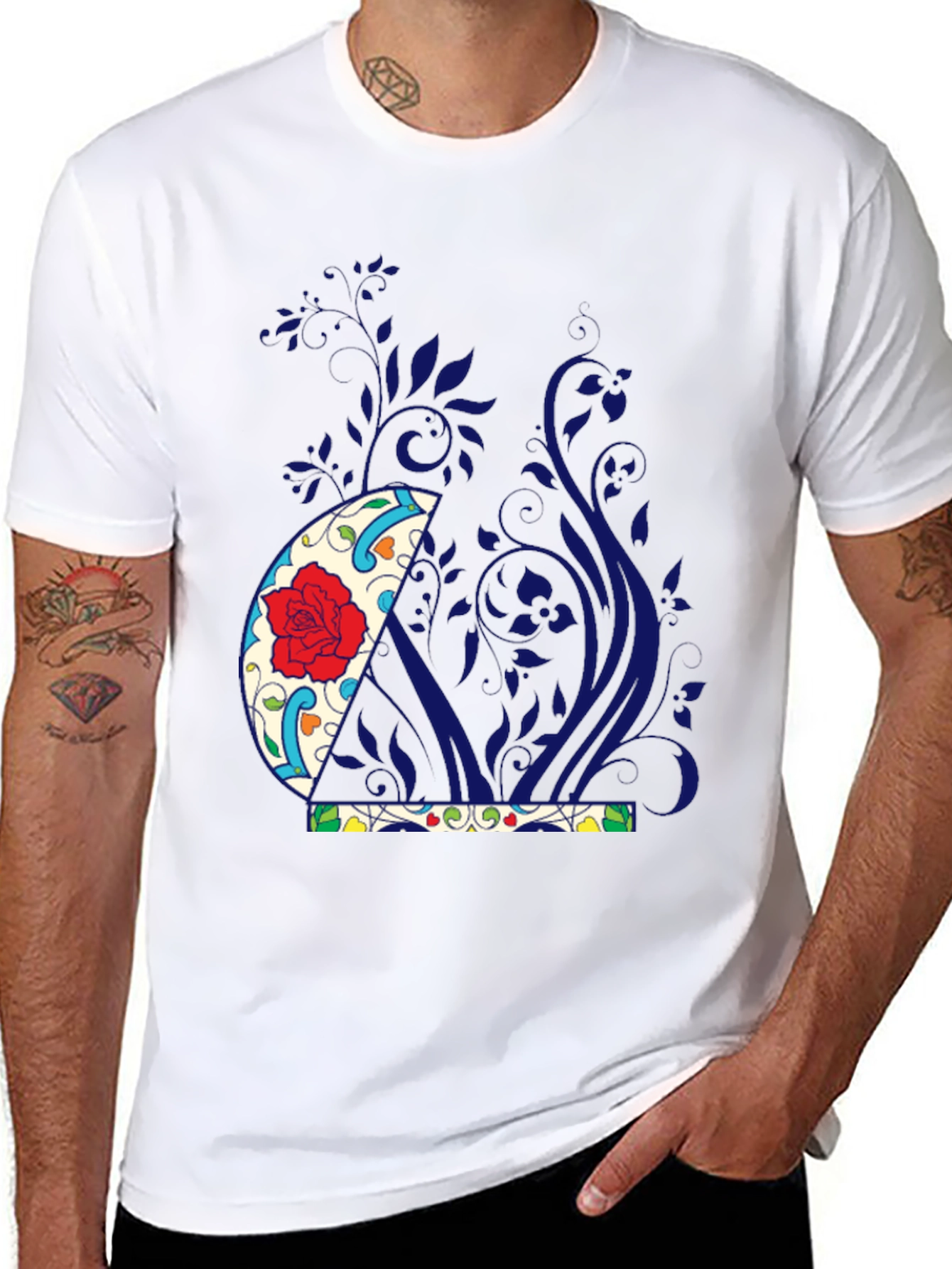 Floral Crescent Graphic Black Tee