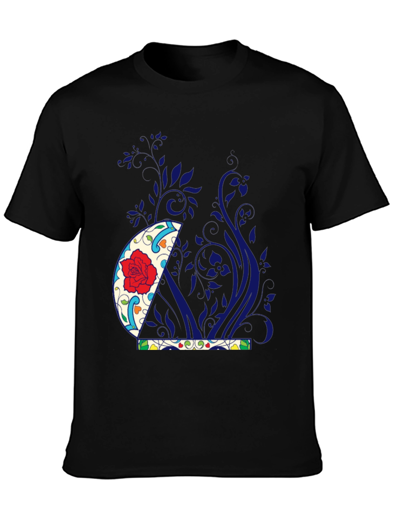 Floral Crescent Graphic Black Tee
