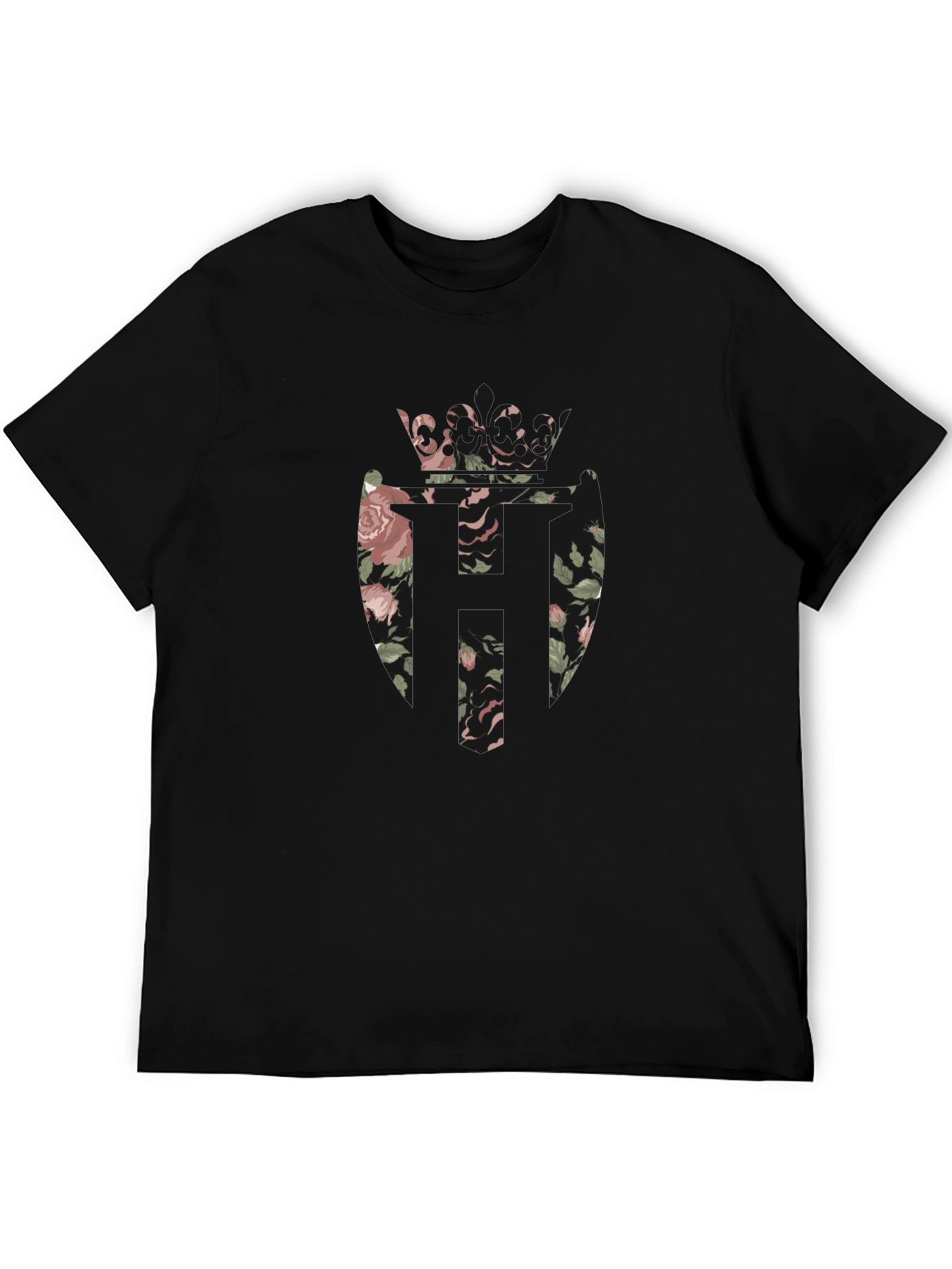 Floral Crown Emblem Black T-Shirt