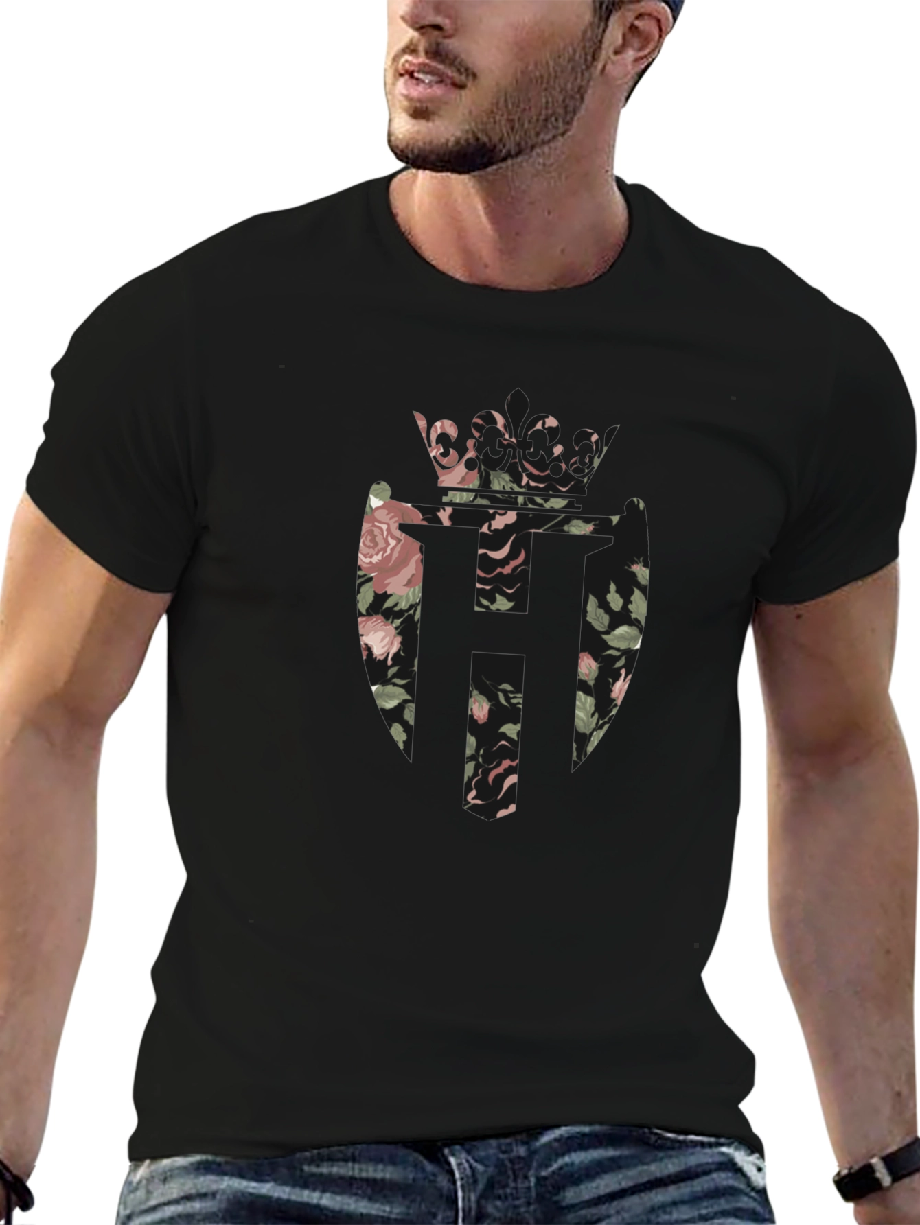 Floral Crown Emblem Black T-Shirt