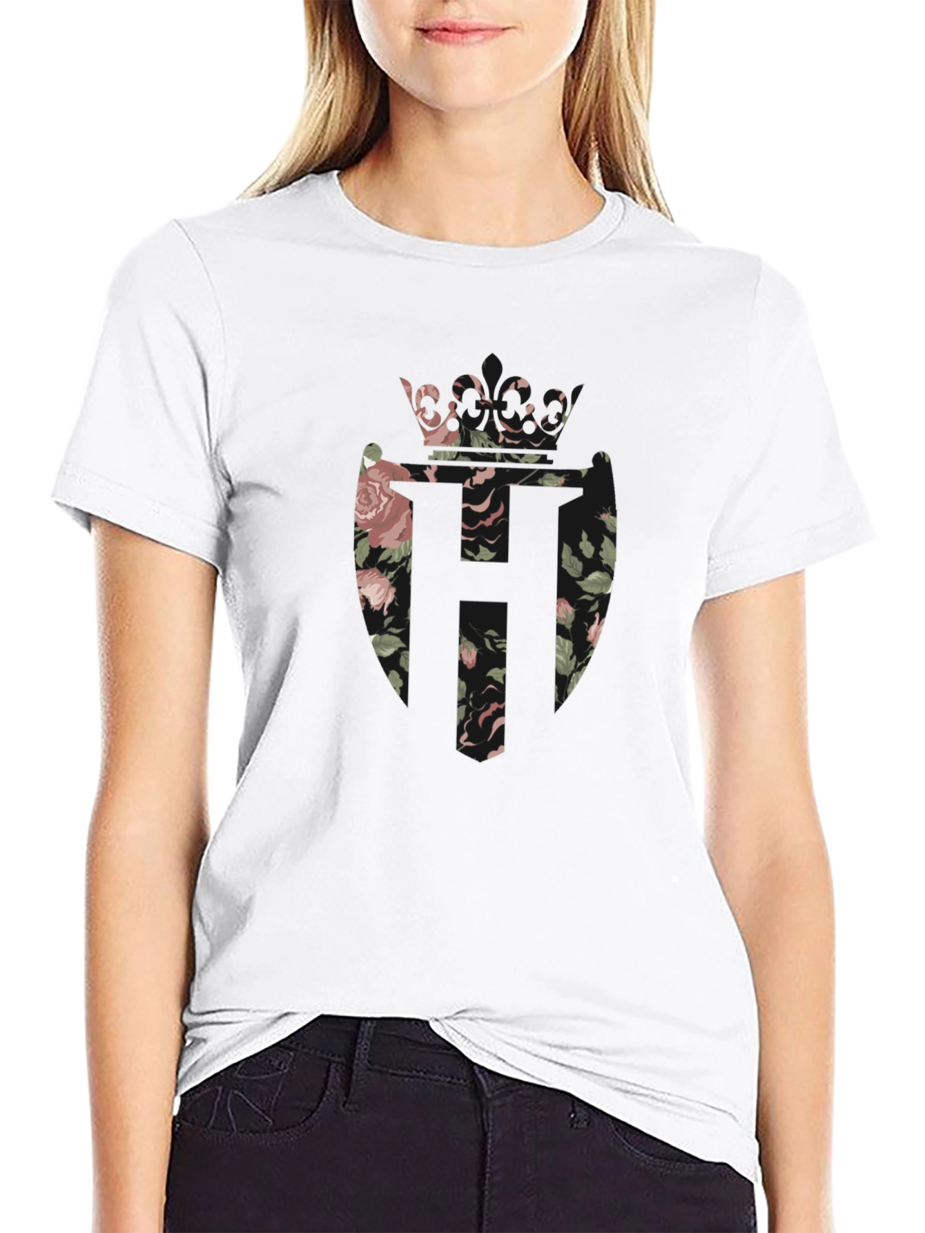Floral Crown Emblem Black T-Shirt