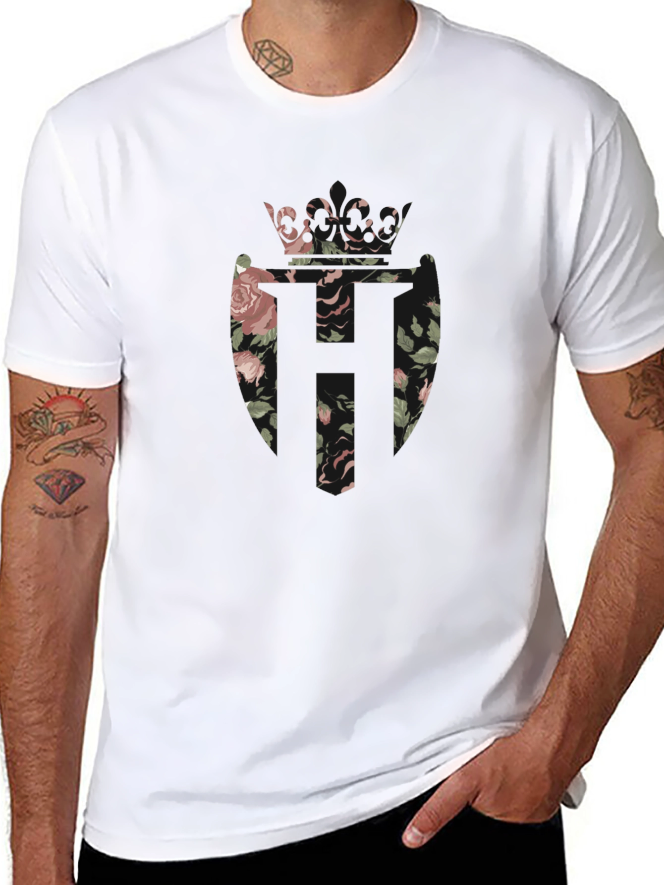 Floral Crown Emblem Black T-Shirt