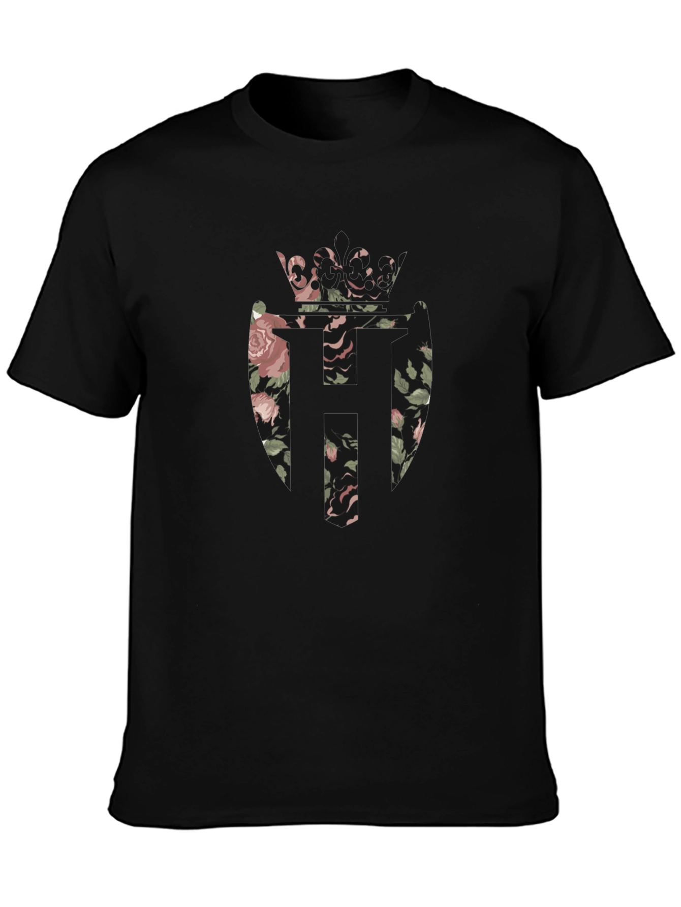 Floral Crown Emblem Black T-Shirt