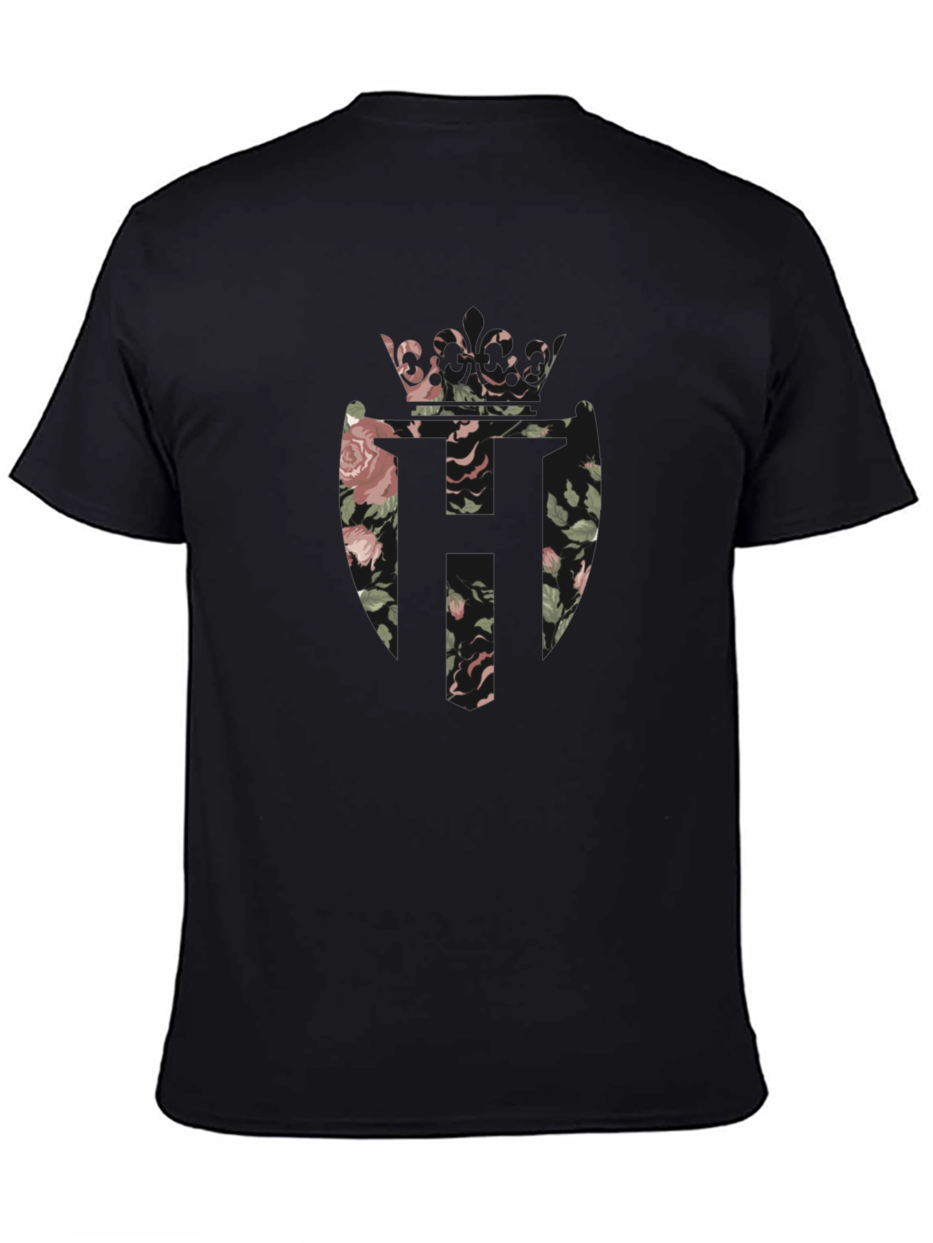 Floral Crown Emblem Black T-Shirt