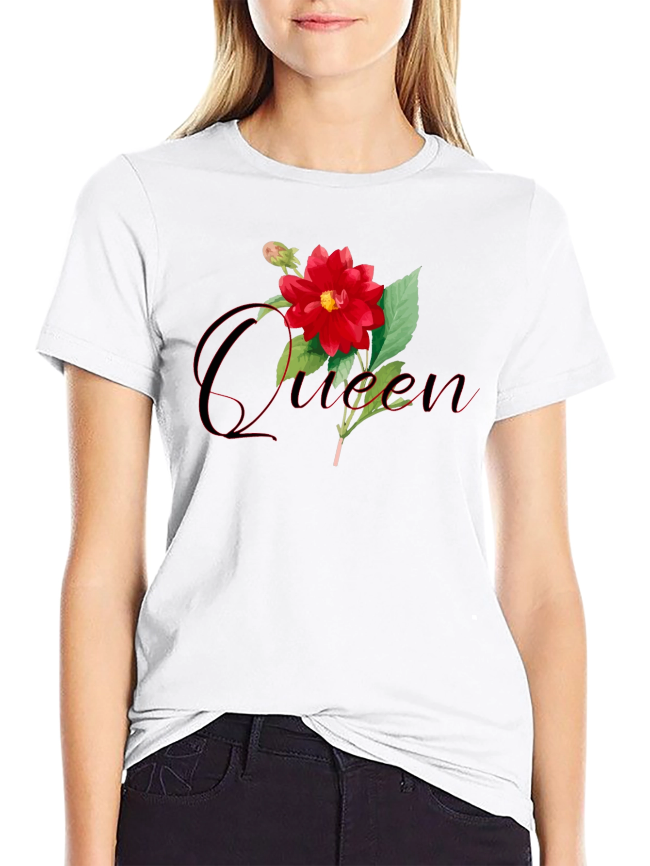 Queen Dahlia Flower Graphic T-Shirt - Stylish Black Tee