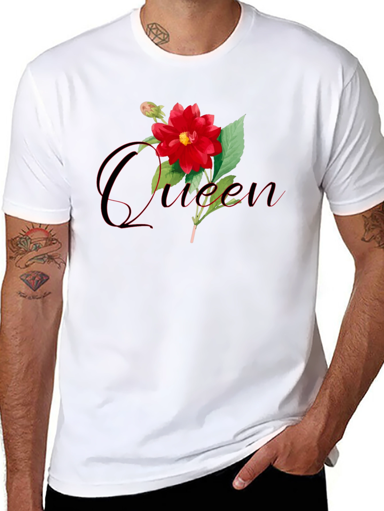 Queen Dahlia Flower Graphic T-Shirt - Stylish Black Tee