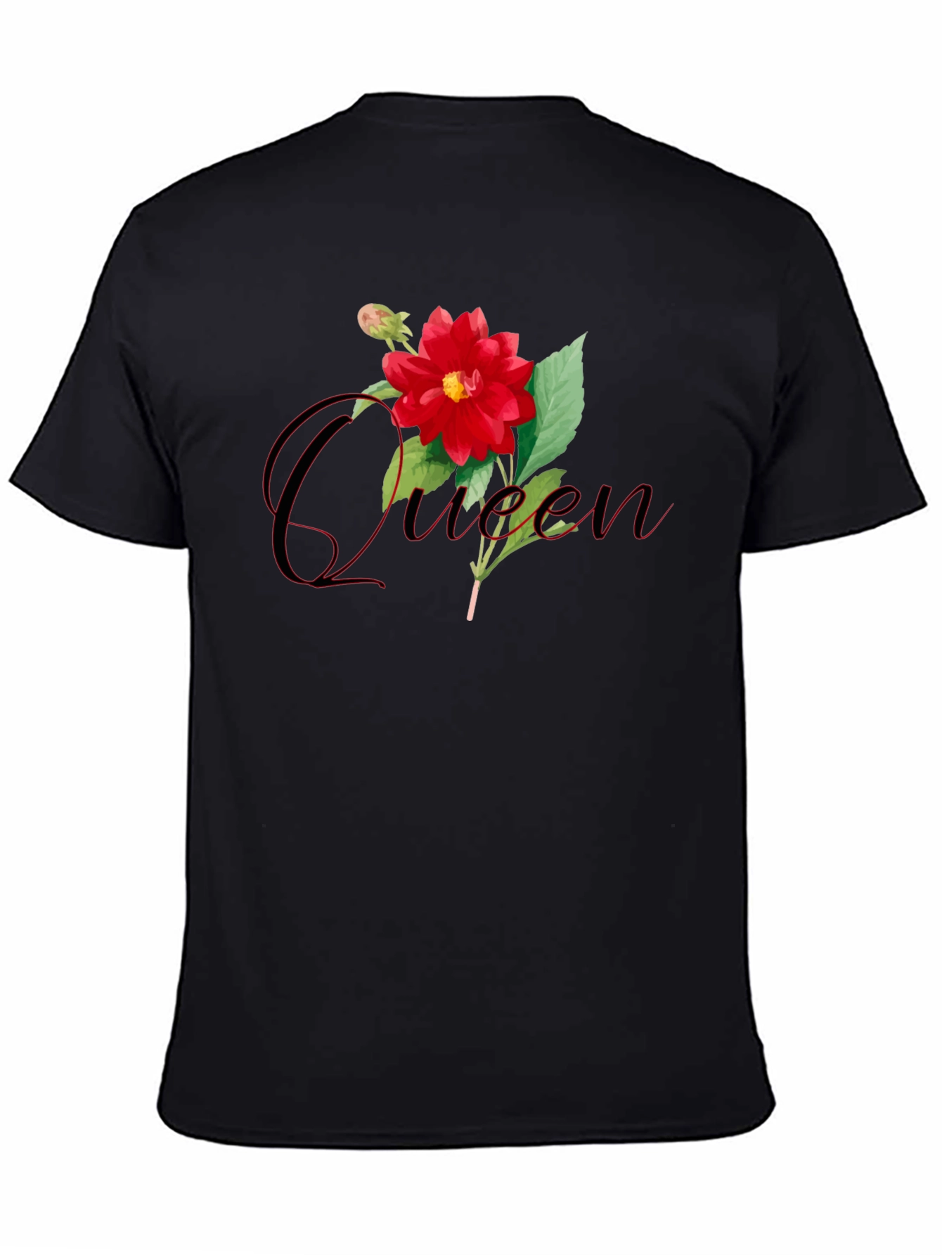 Queen Dahlia Flower Graphic T-Shirt - Stylish Black Tee