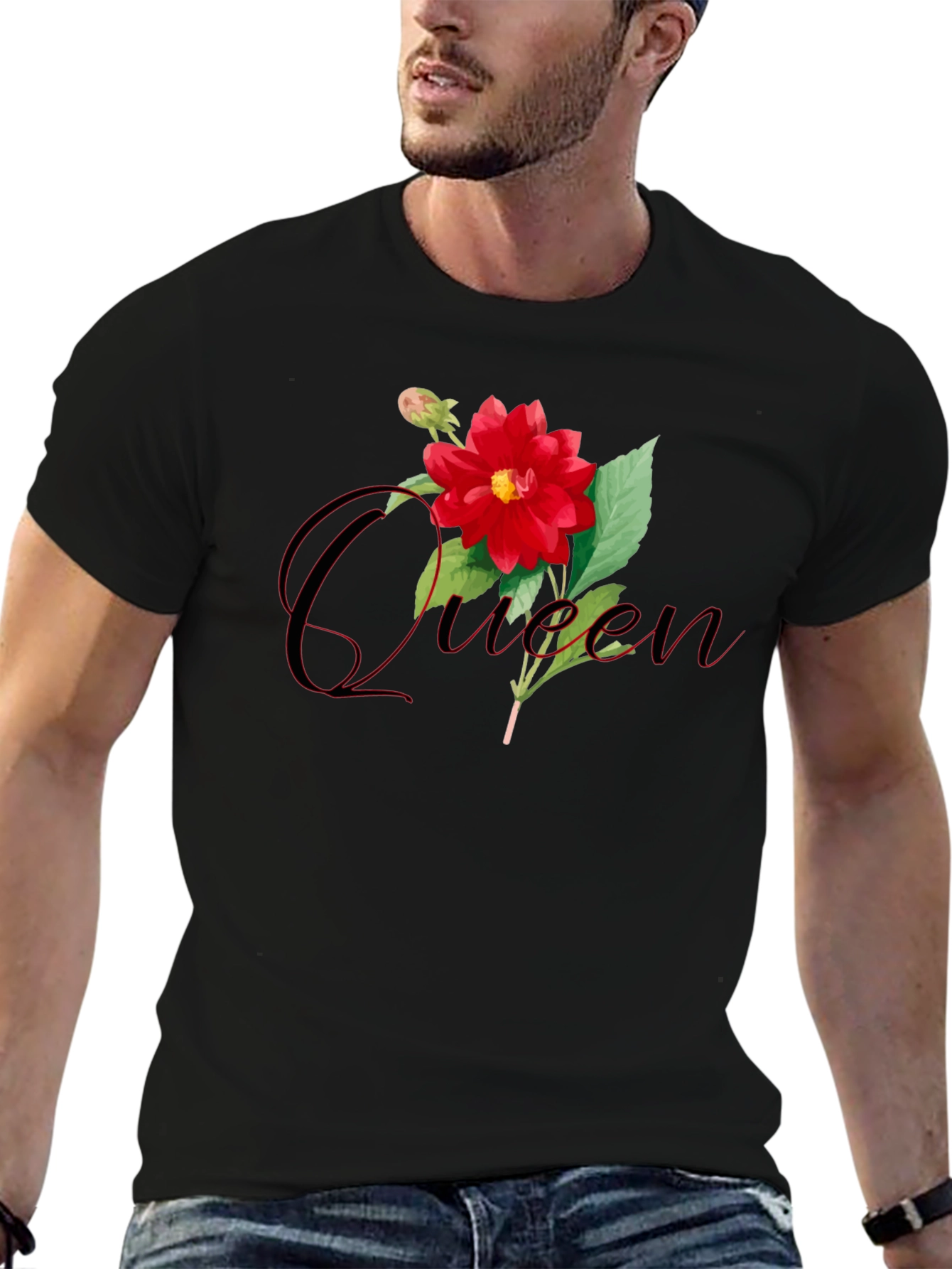 Queen Dahlia Flower Graphic T-Shirt - Stylish Black Tee