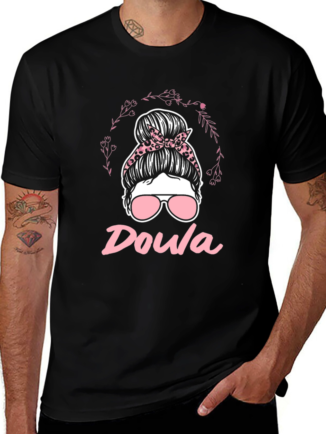 Doula Messy Bun T-Shirt - Black Womens Support