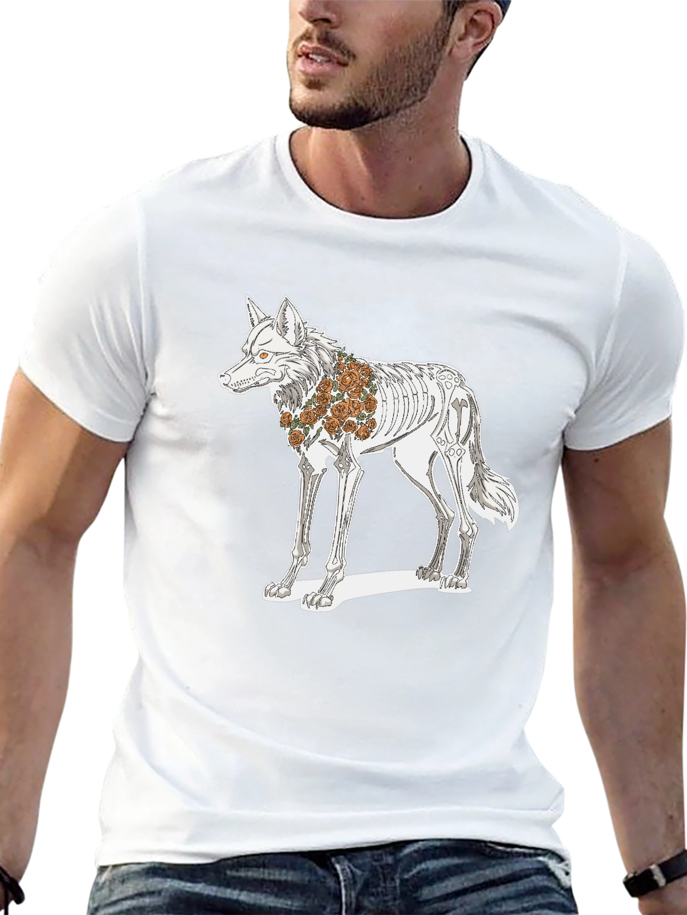 Day of the Dead Wolf Skeleton Graphic Tee