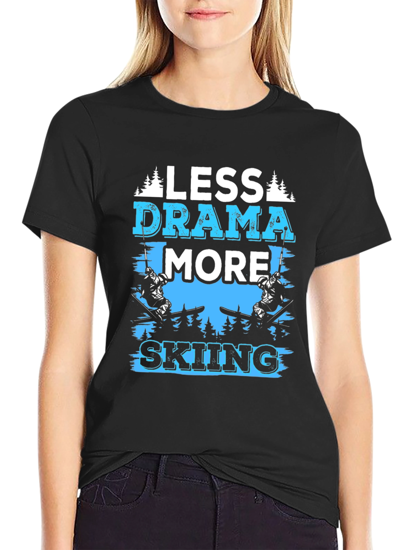 Less Drama More Skiing Black Graphic Tee