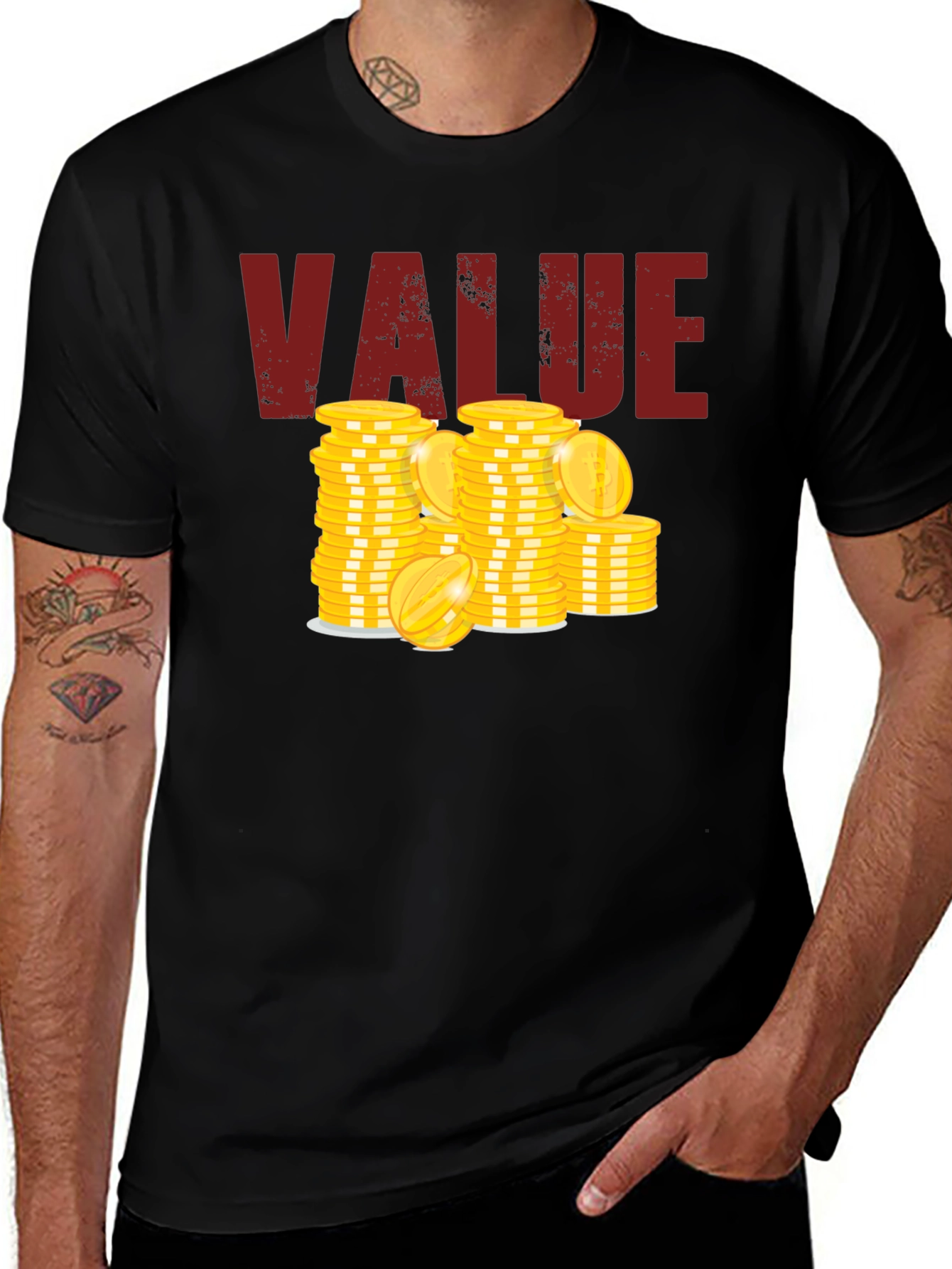 Value Graphic Tee - Stacked Coins Design