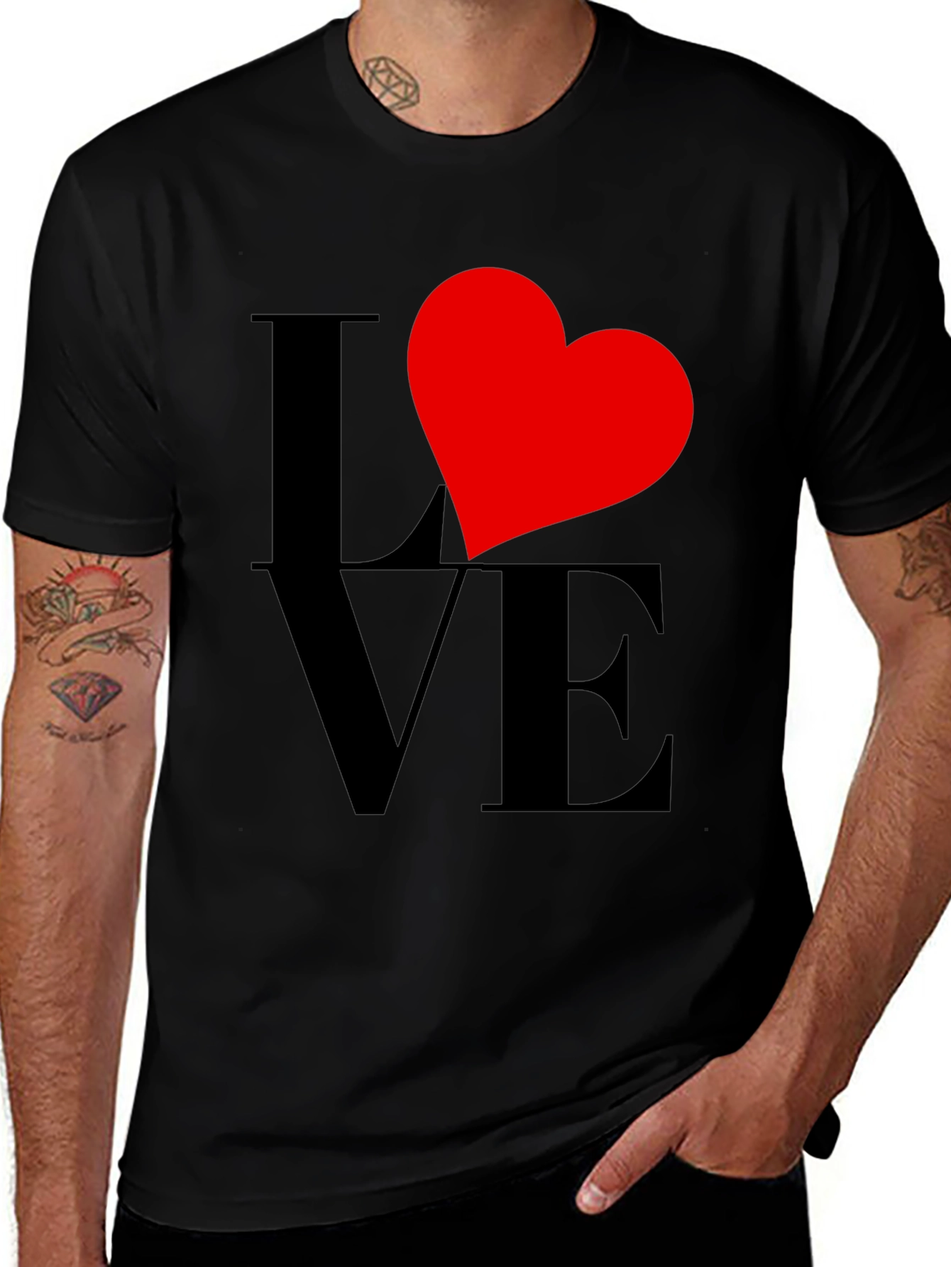 Love Heart Graphic Tee - Black Casual Shirt