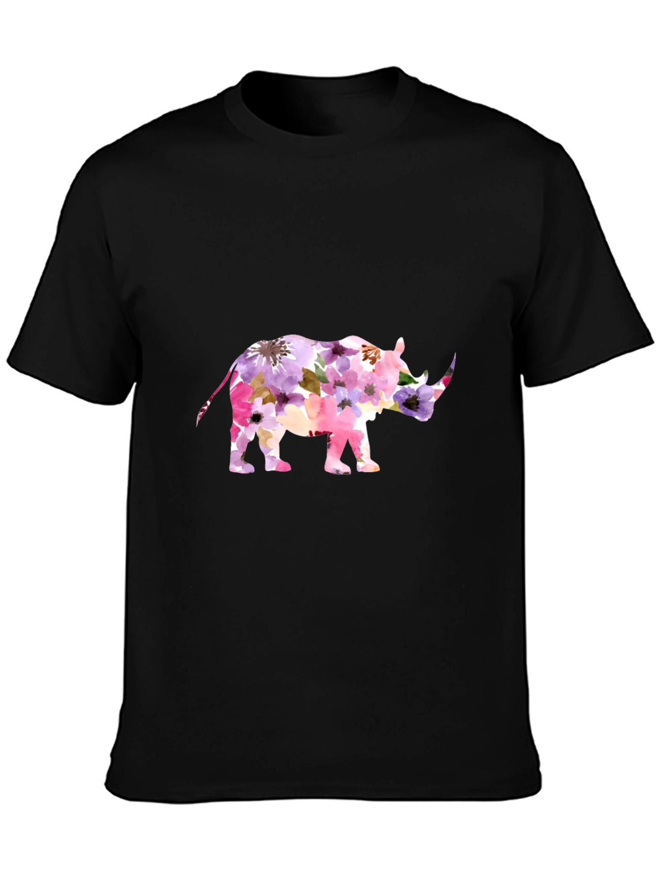 Floral Rhino Graphic Tee - Mens Black T-Shirt