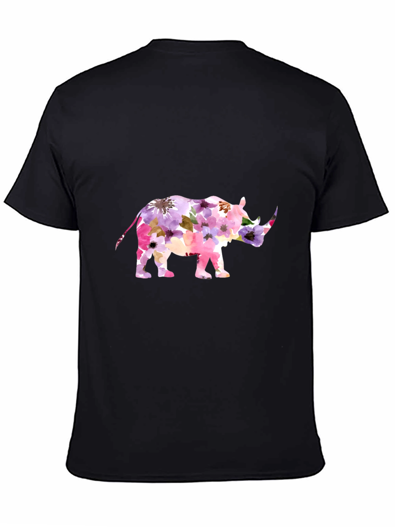 Floral Rhino Graphic Tee - Mens Black T-Shirt