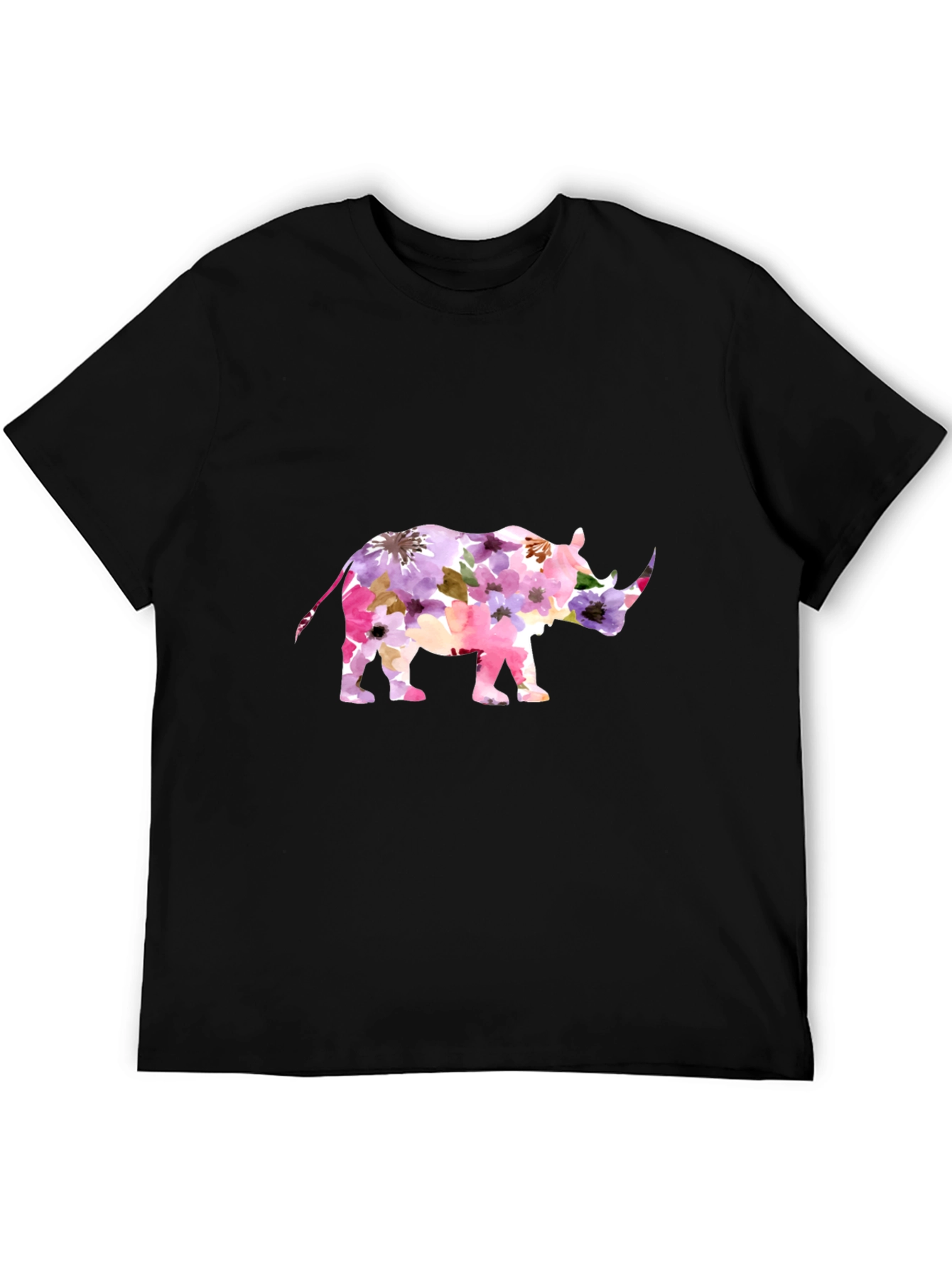 Floral Rhino Graphic Tee - Mens Black T-Shirt