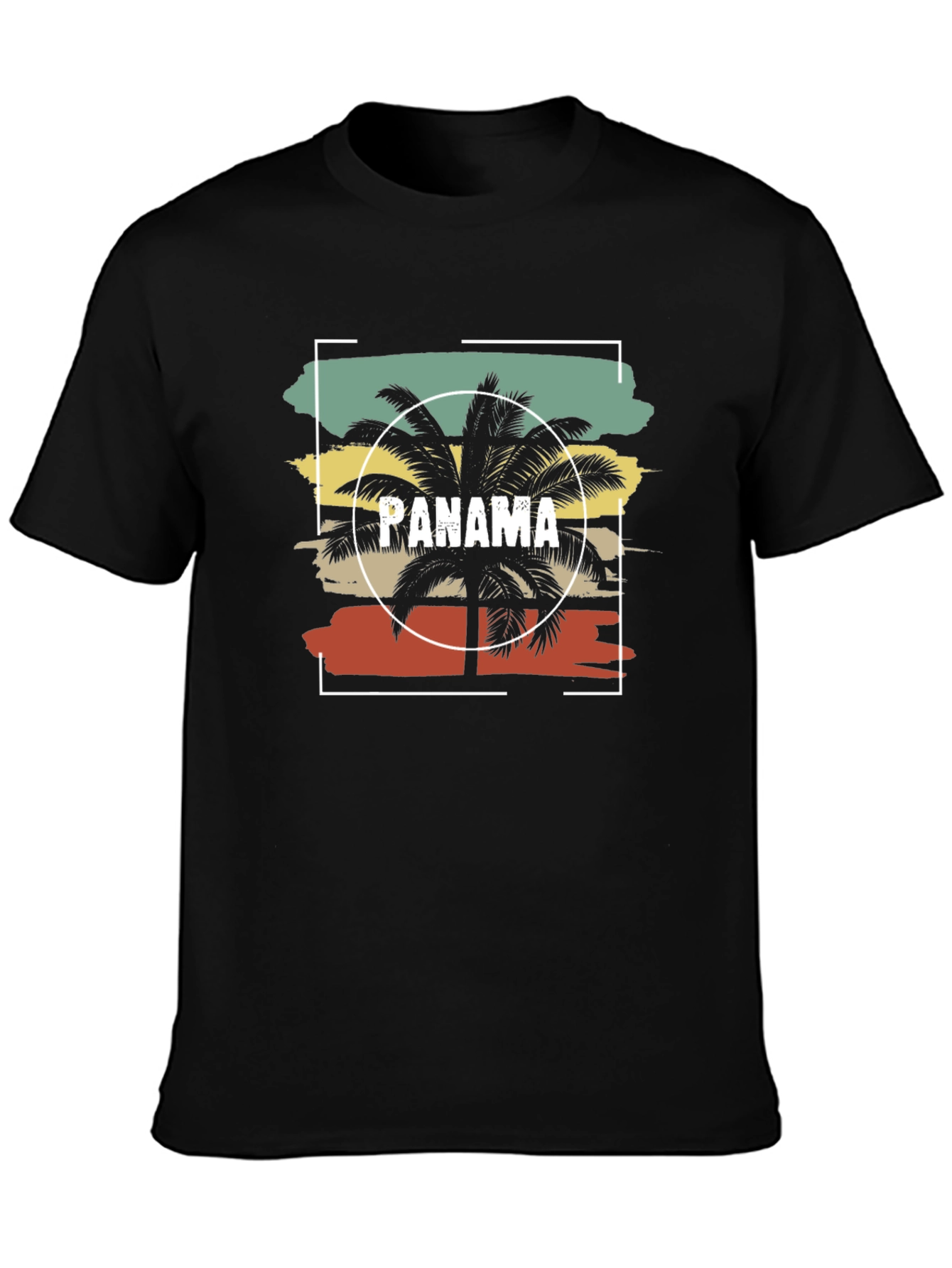 Panama Retro Palm Tree Graphic Tee - Black