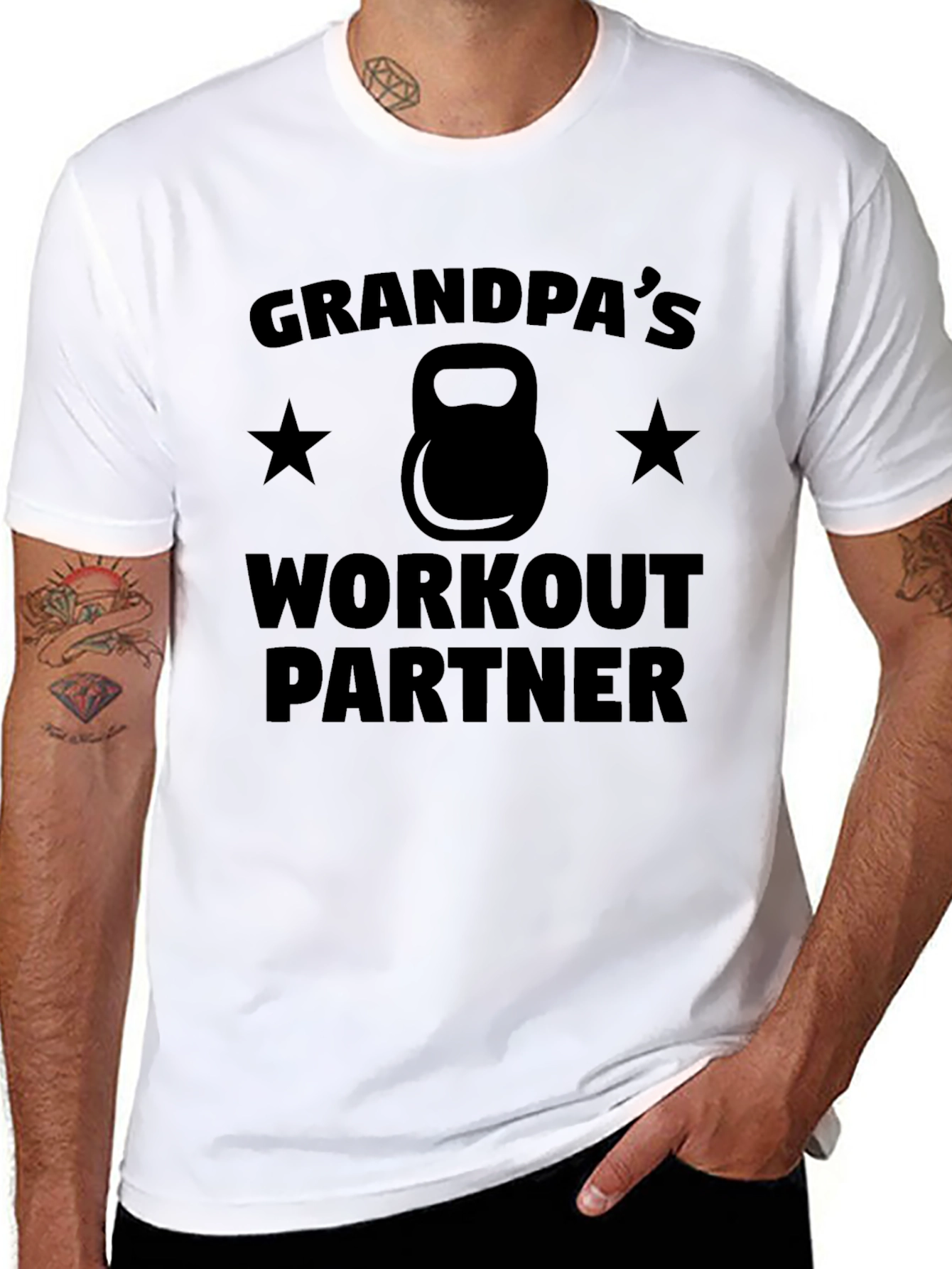 Grandpas Workout Partner T-Shirt - Kettlebell Design