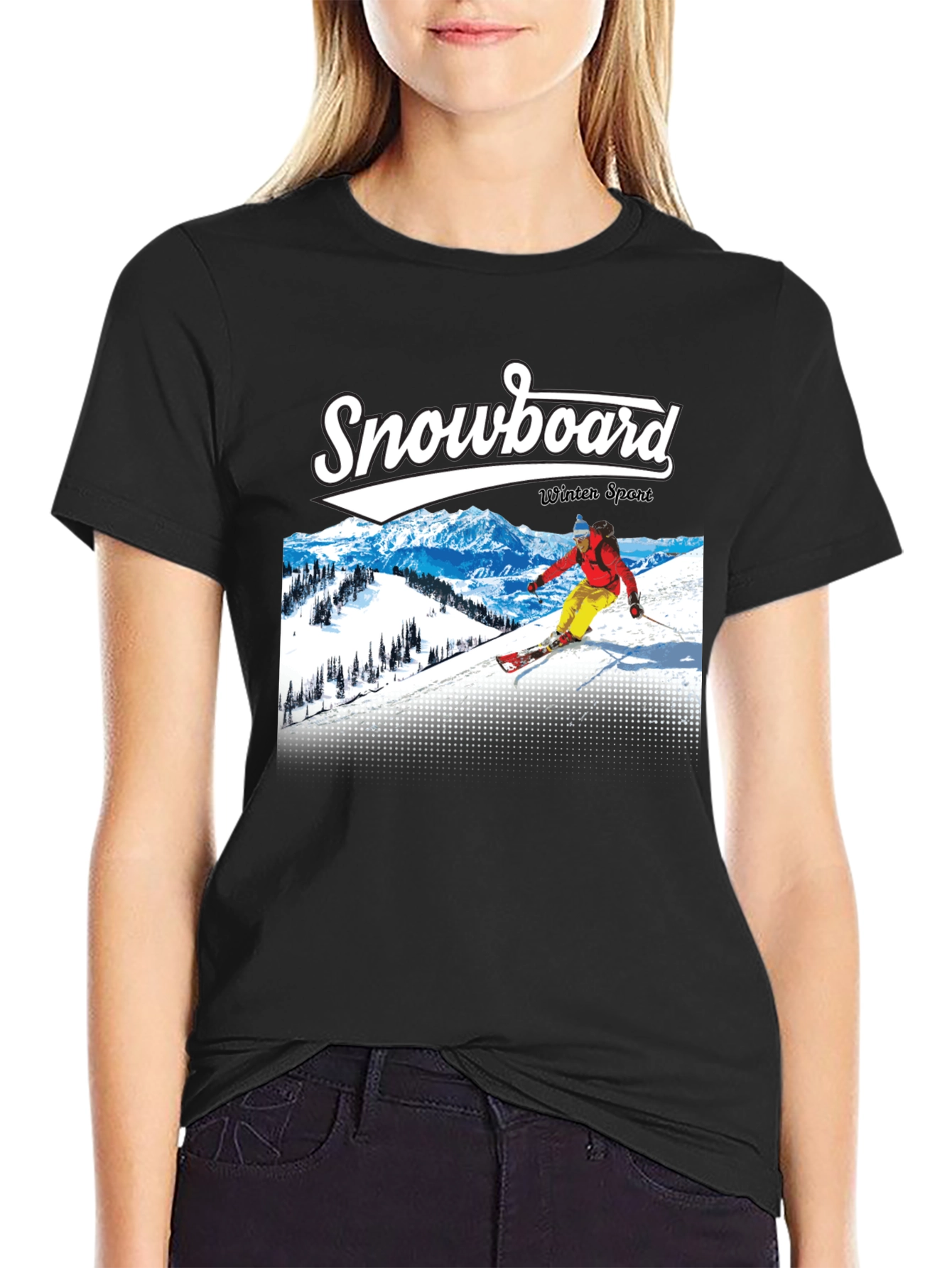 Snowboard Winter Sport Black Graphic Tee