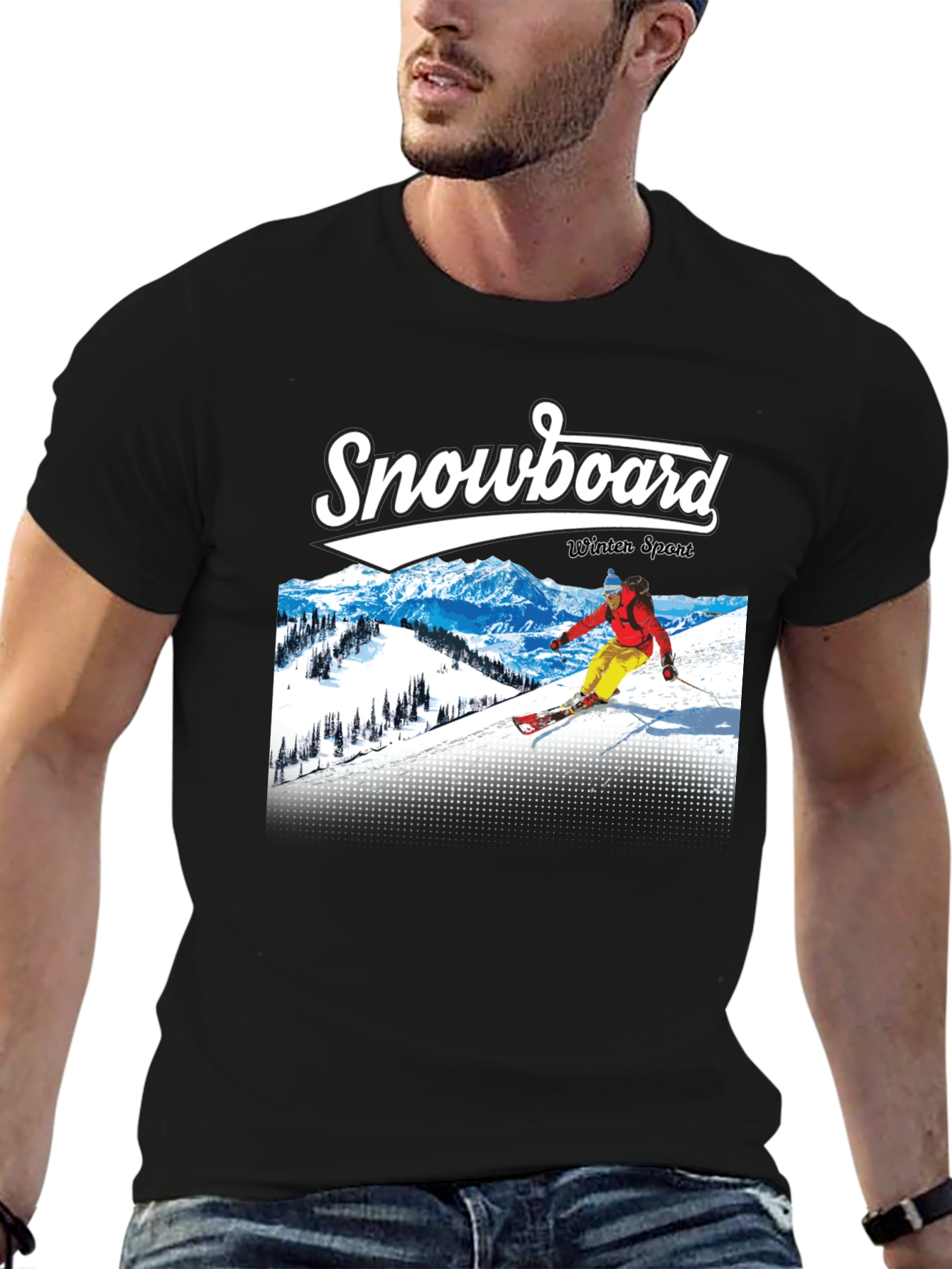 Snowboard Winter Sport Black Graphic Tee