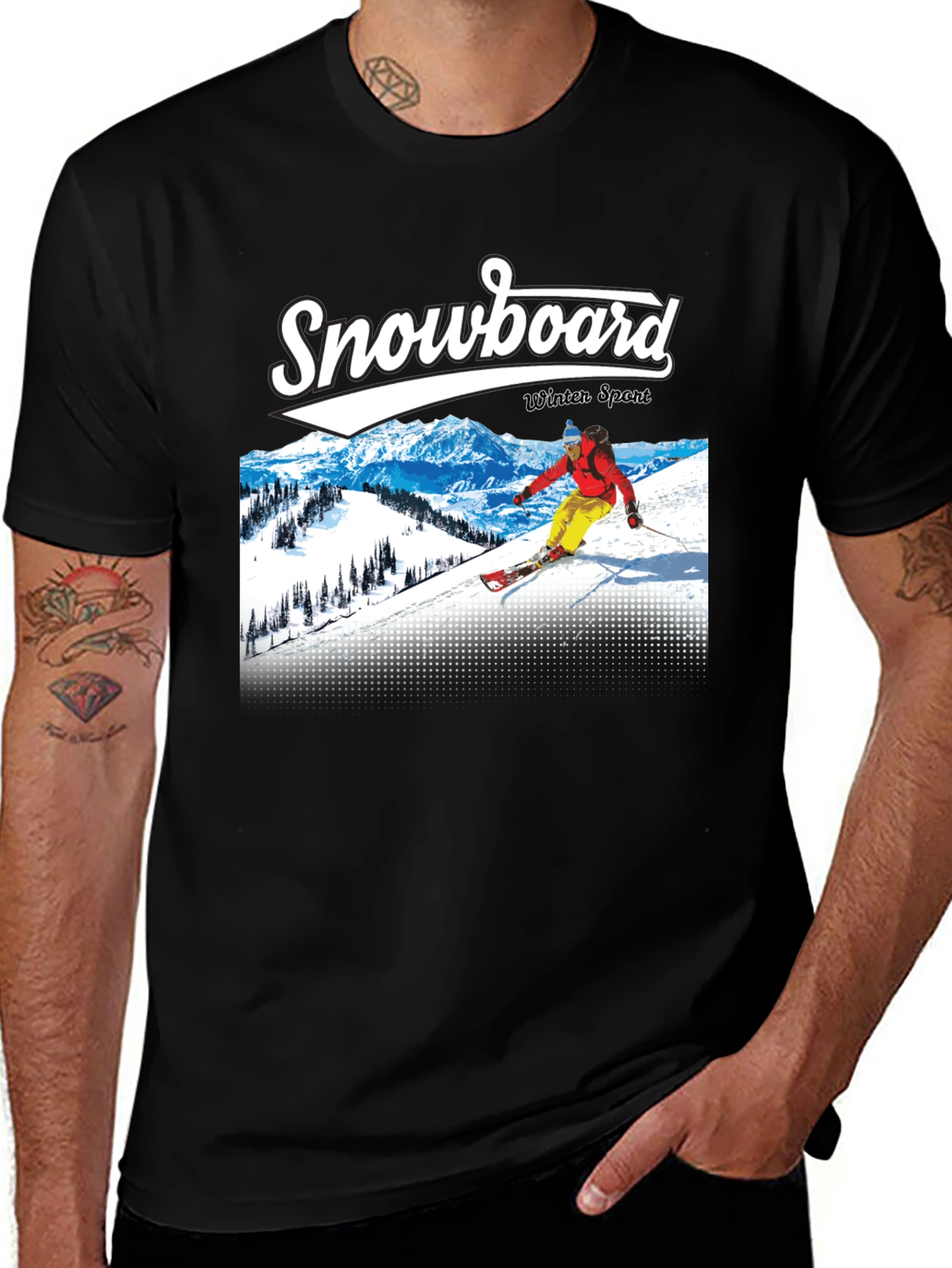 Snowboard Winter Sport Black Graphic Tee