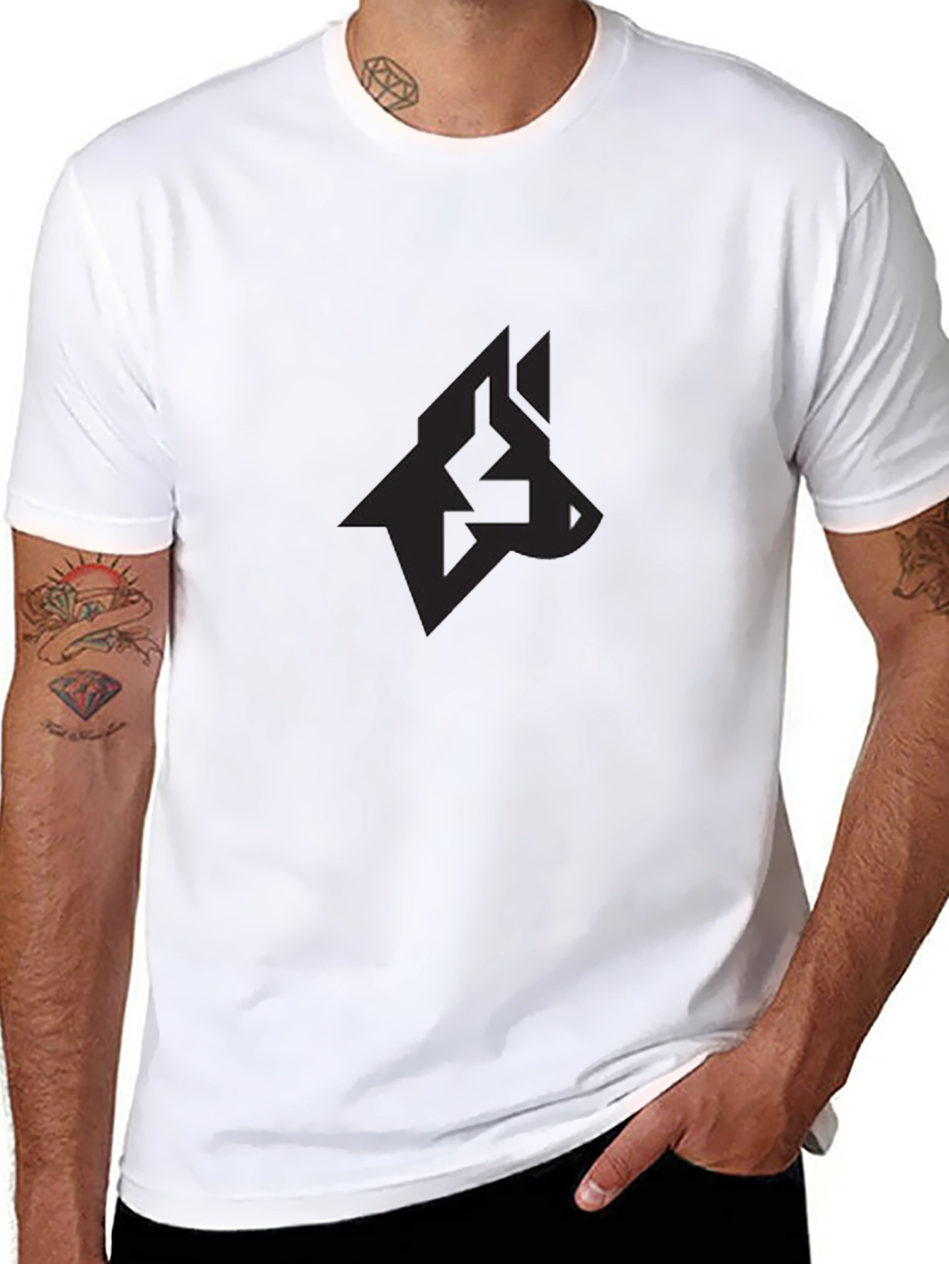 Mens Black Graphic Tee - Modern Wolf Design