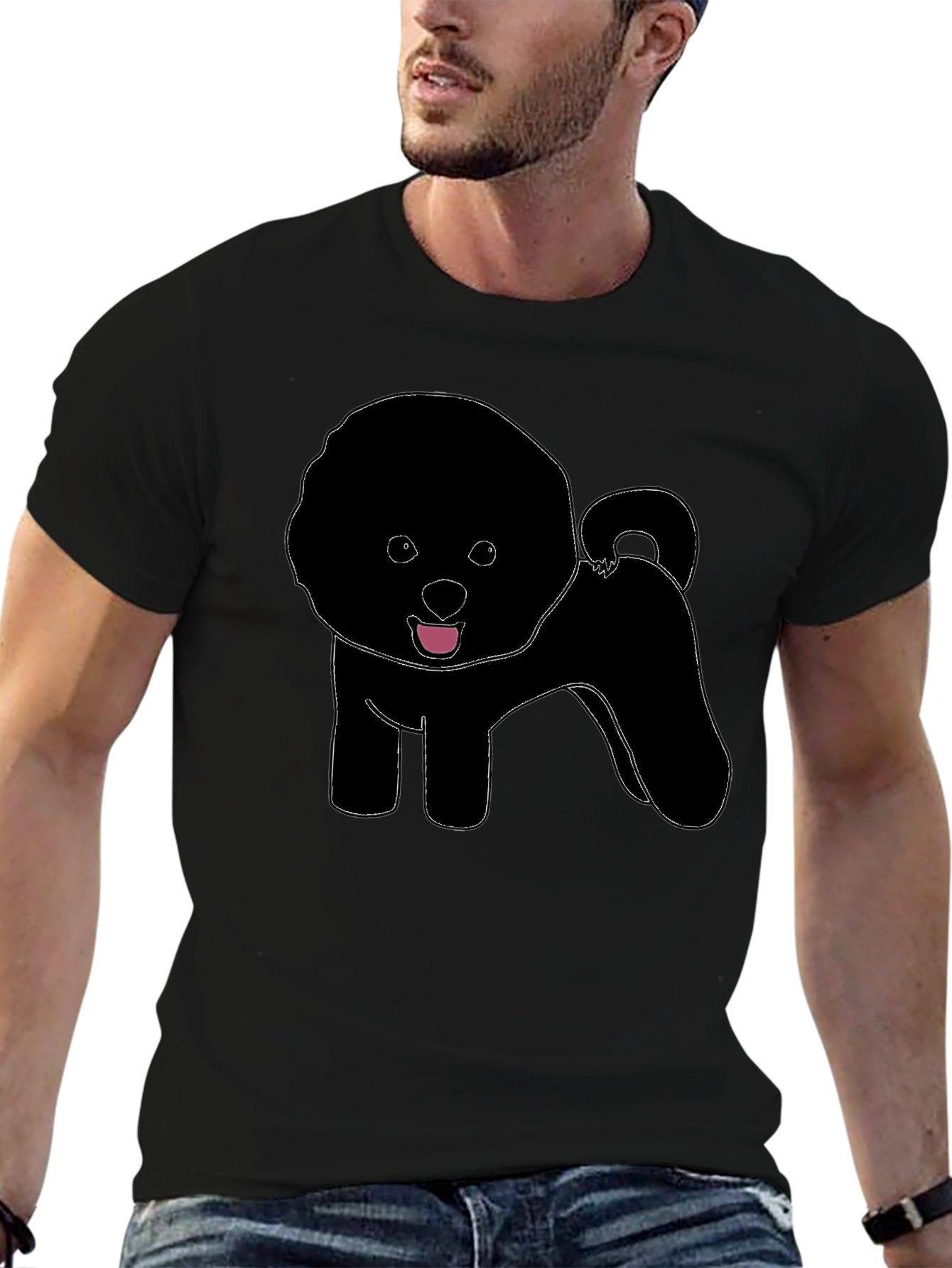 Fluffy Dog Silhouette T-Shirt – Cute Dog Lover Graphic Tee Gift