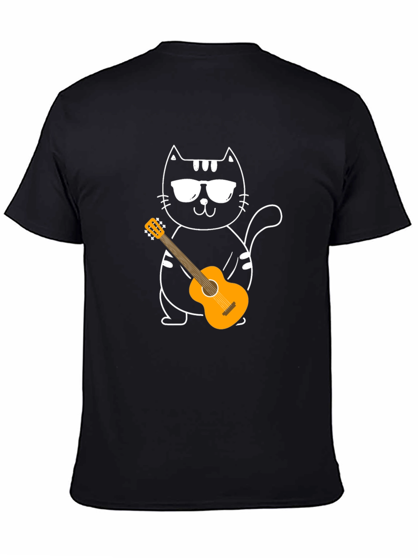 Cool Cat Guitarist T-Shirt - Black Cotton Tee