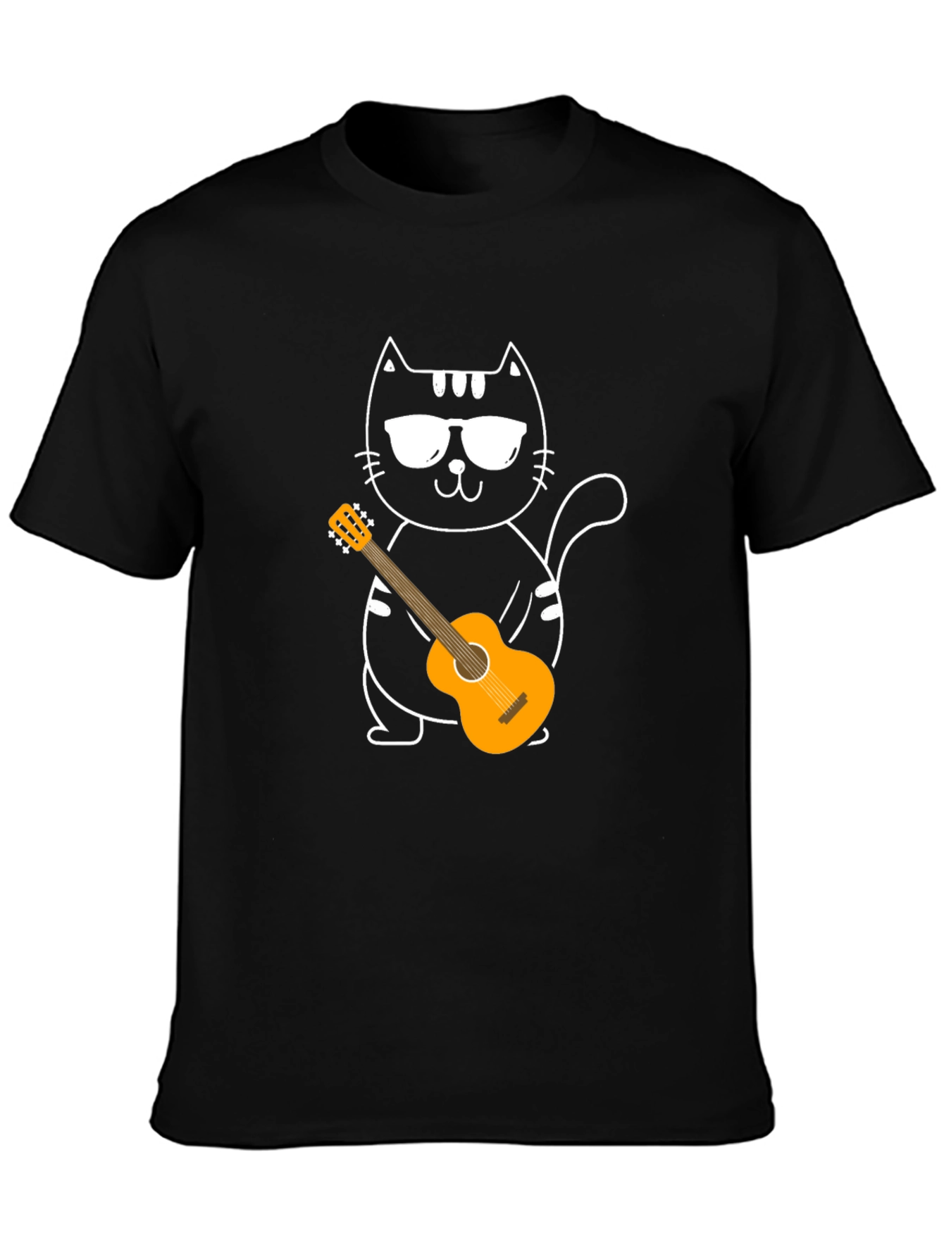 Cool Cat Guitarist T-Shirt - Black Cotton Tee
