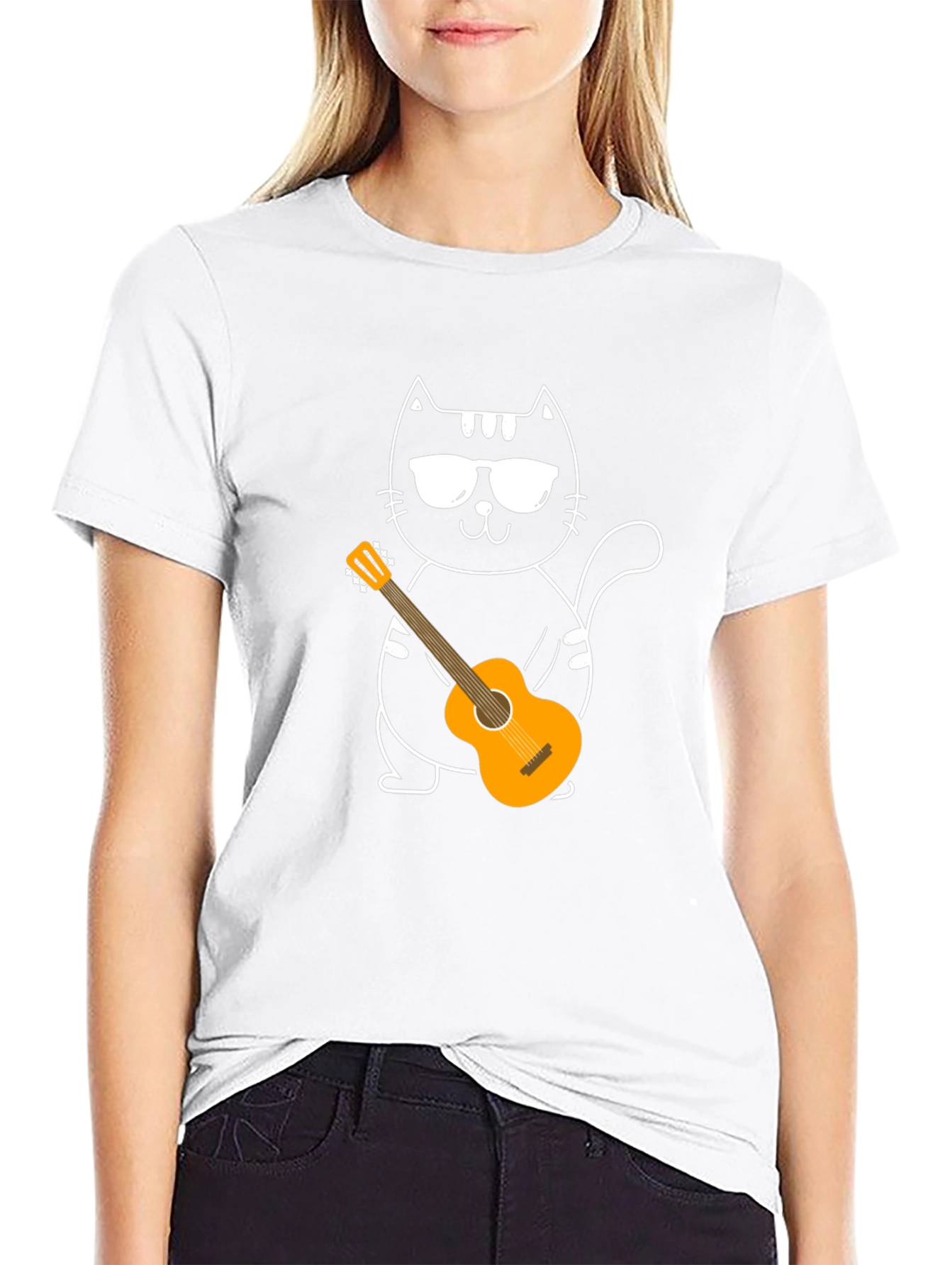 Cool Cat Guitarist T-Shirt - Black Cotton Tee