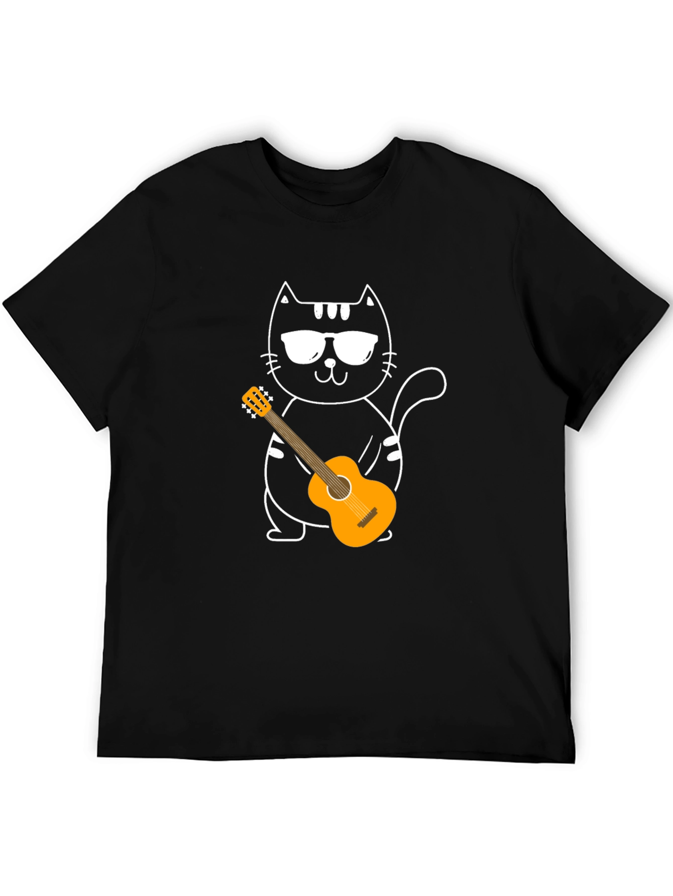 Cool Cat Guitarist T-Shirt - Black Cotton Tee