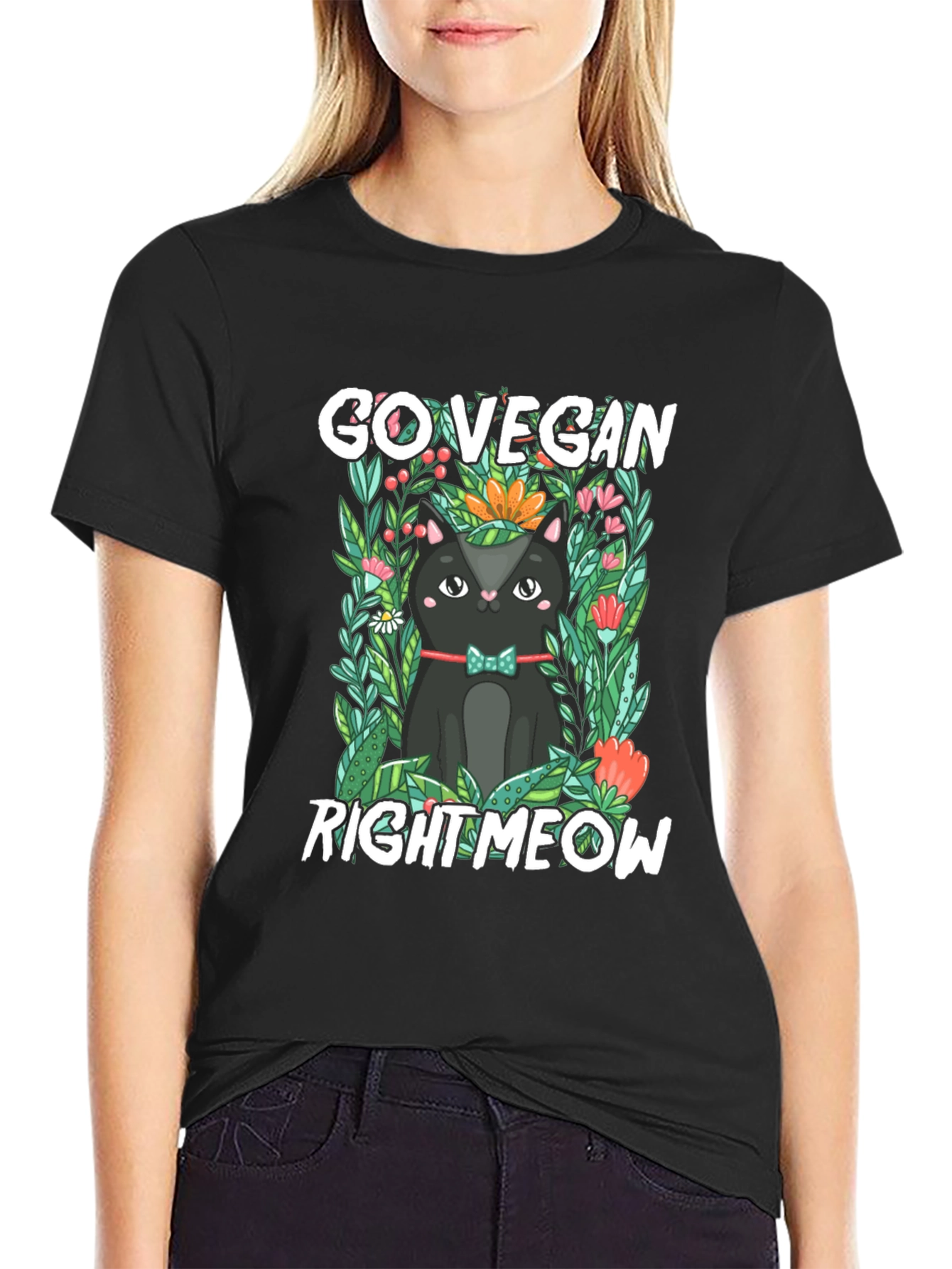 Go Vegan Right Meow Cat T-Shirt