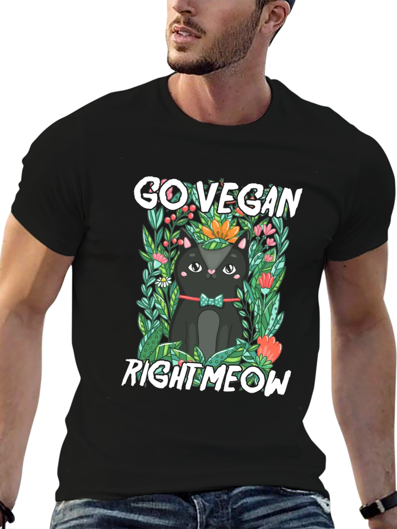 Go Vegan Right Meow Cat T-Shirt