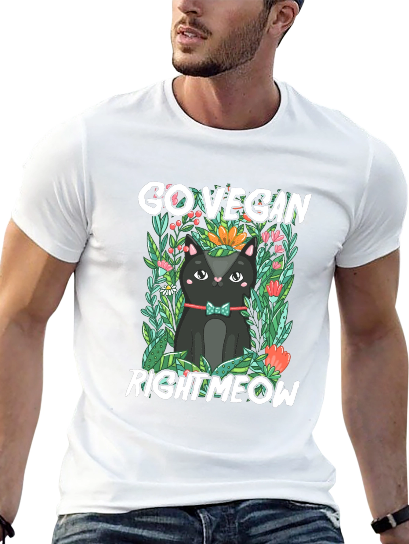Go Vegan Right Meow Cat T-Shirt