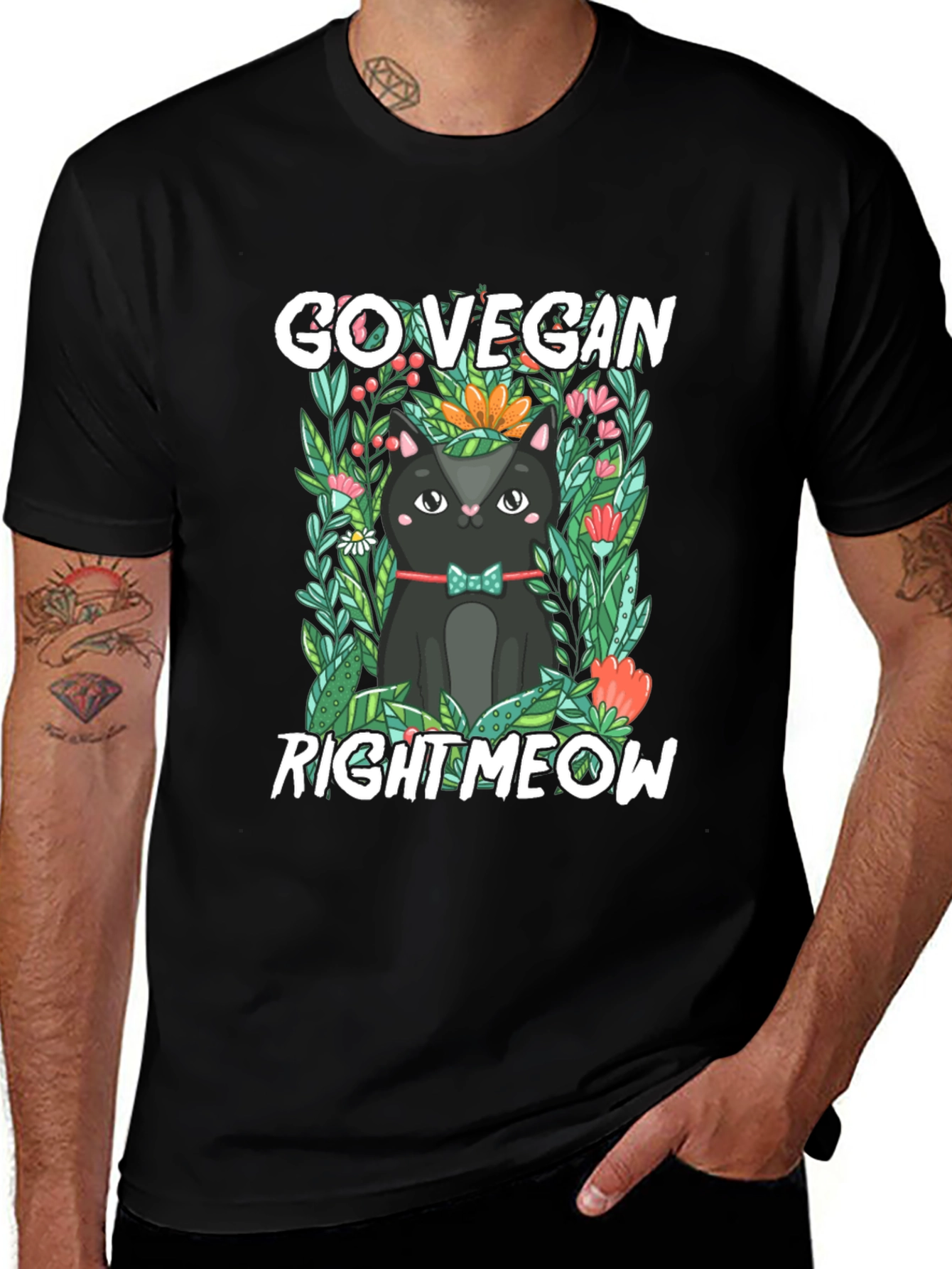 Go Vegan Right Meow Cat T-Shirt